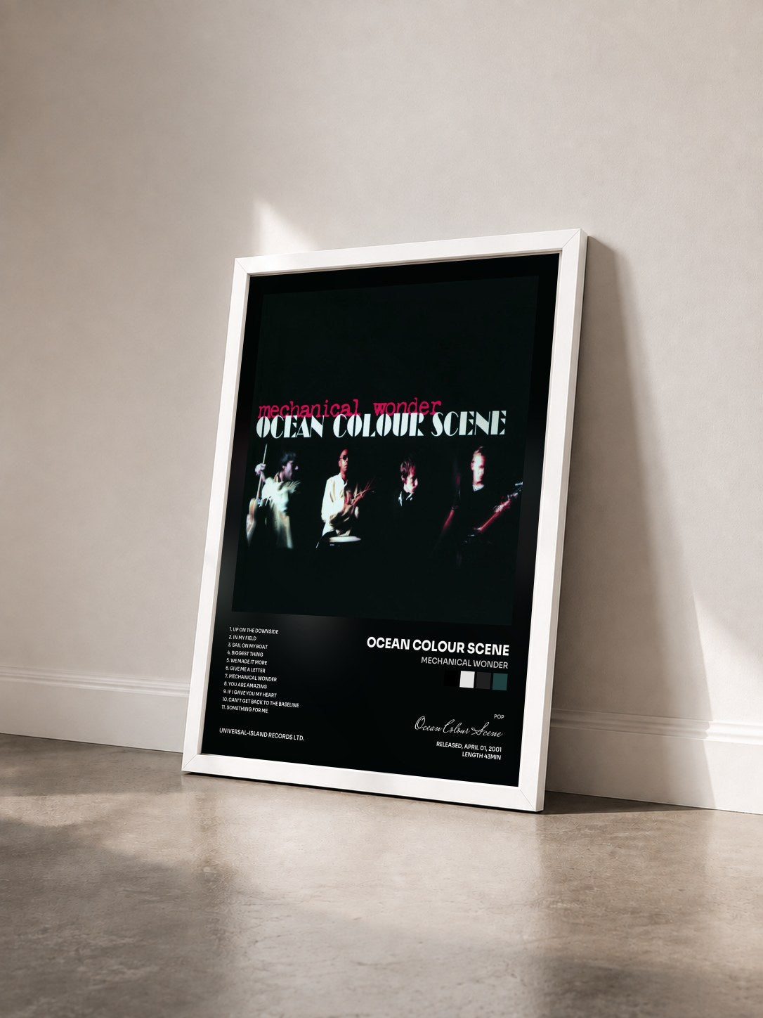 #blanc Tableau de l'album Mechanical Wonder de Ocean Colour Scene vu de trois quarts, cadre blanc