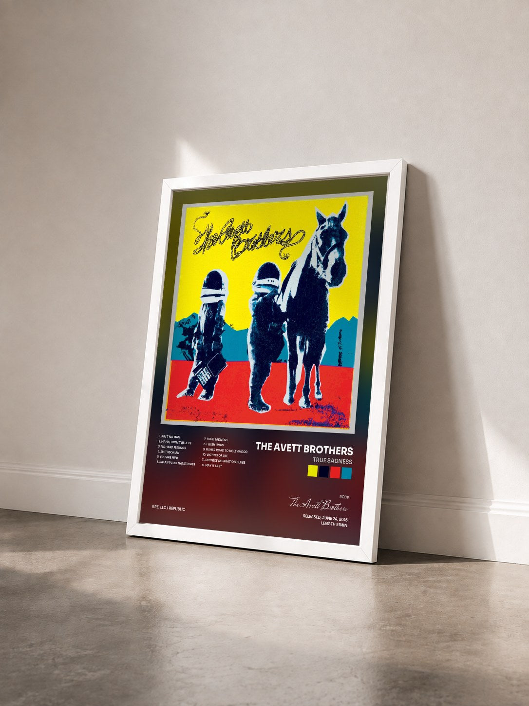 #blanc Tableau de l'album True Sadness de The Avett Brothers vu de trois quarts, cadre blanc
