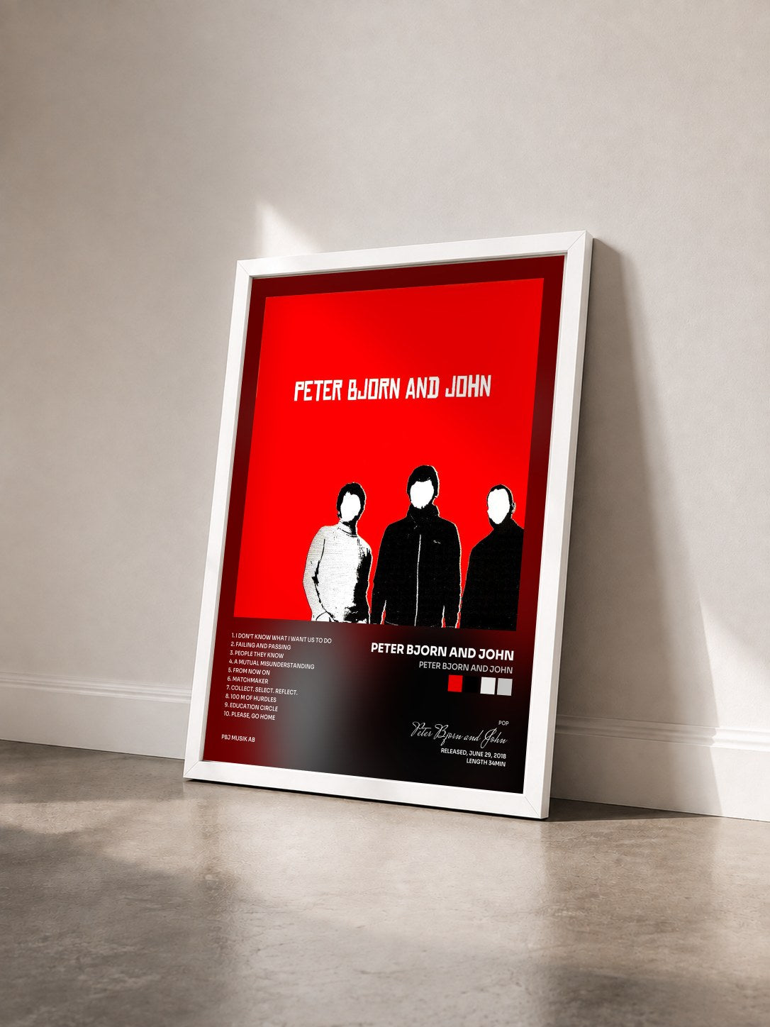 #blanc Tableau de l'album Peter Bjorn and John de Peter Bjorn and John vu de trois quarts, cadre blanc