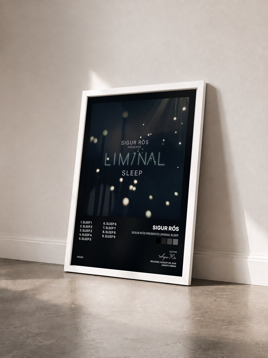 #blanc Sigur Rós Presents Liminal Sleep von Sigur Rós als gerahmter Kunstdruck von schräg gesehen, weißer Rahmen