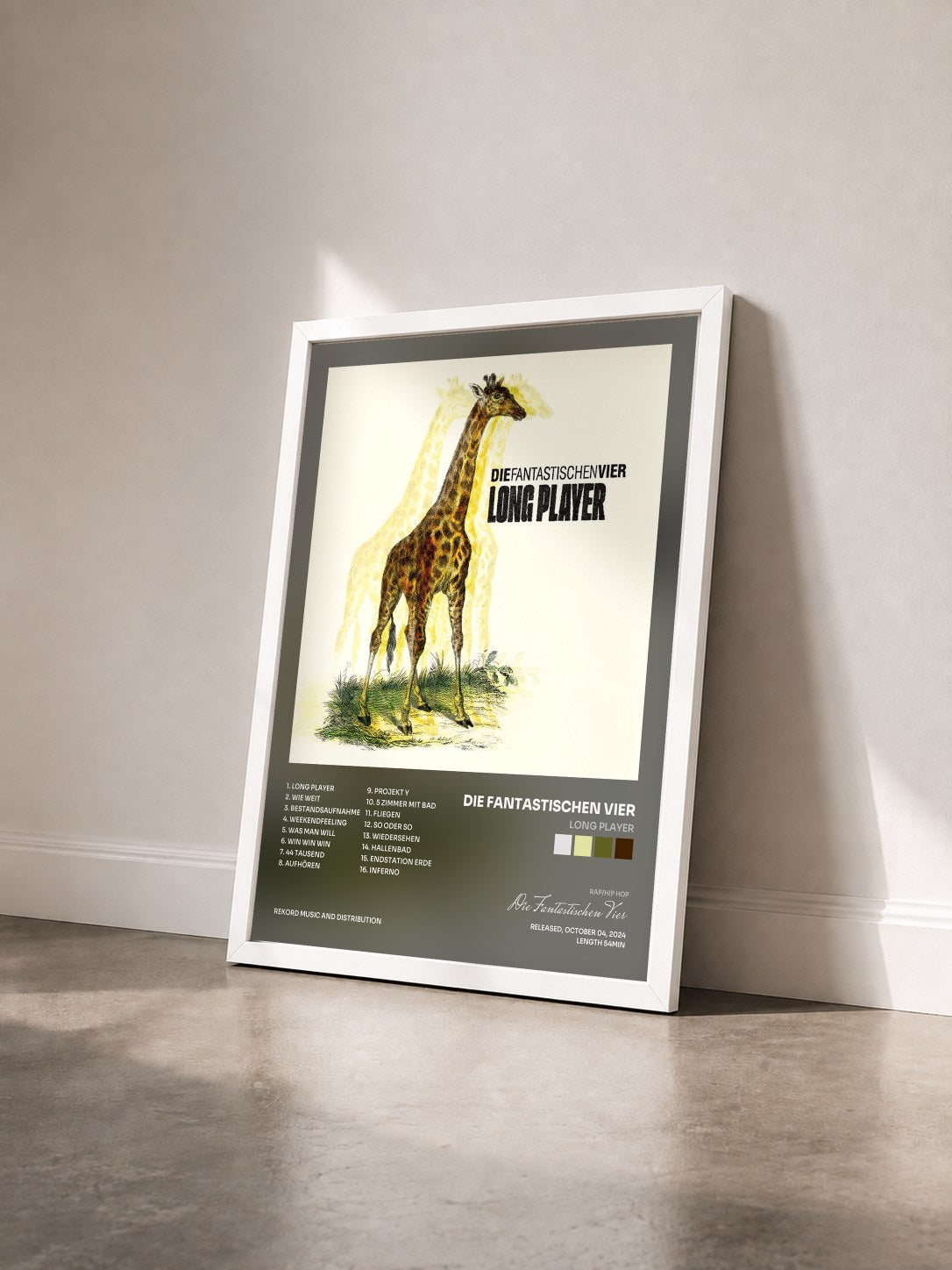 #blanc Tableau de l'album Long Player de Die Fantastischen Vier vu de trois quarts, cadre blanc
