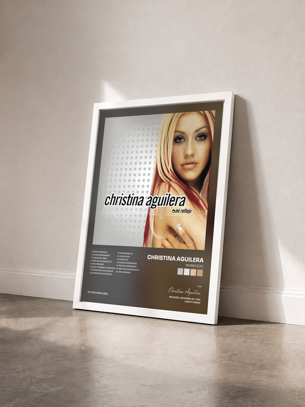 #blanc Tableau de l'album Mi Reflejo de Christina Aguilera vu de trois quarts, cadre blanc