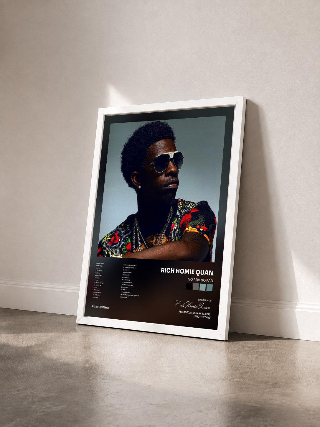 #blanc Tableau de l'album No Pen No Pad de Rich Homie Quan vu de trois quarts, cadre blanc
