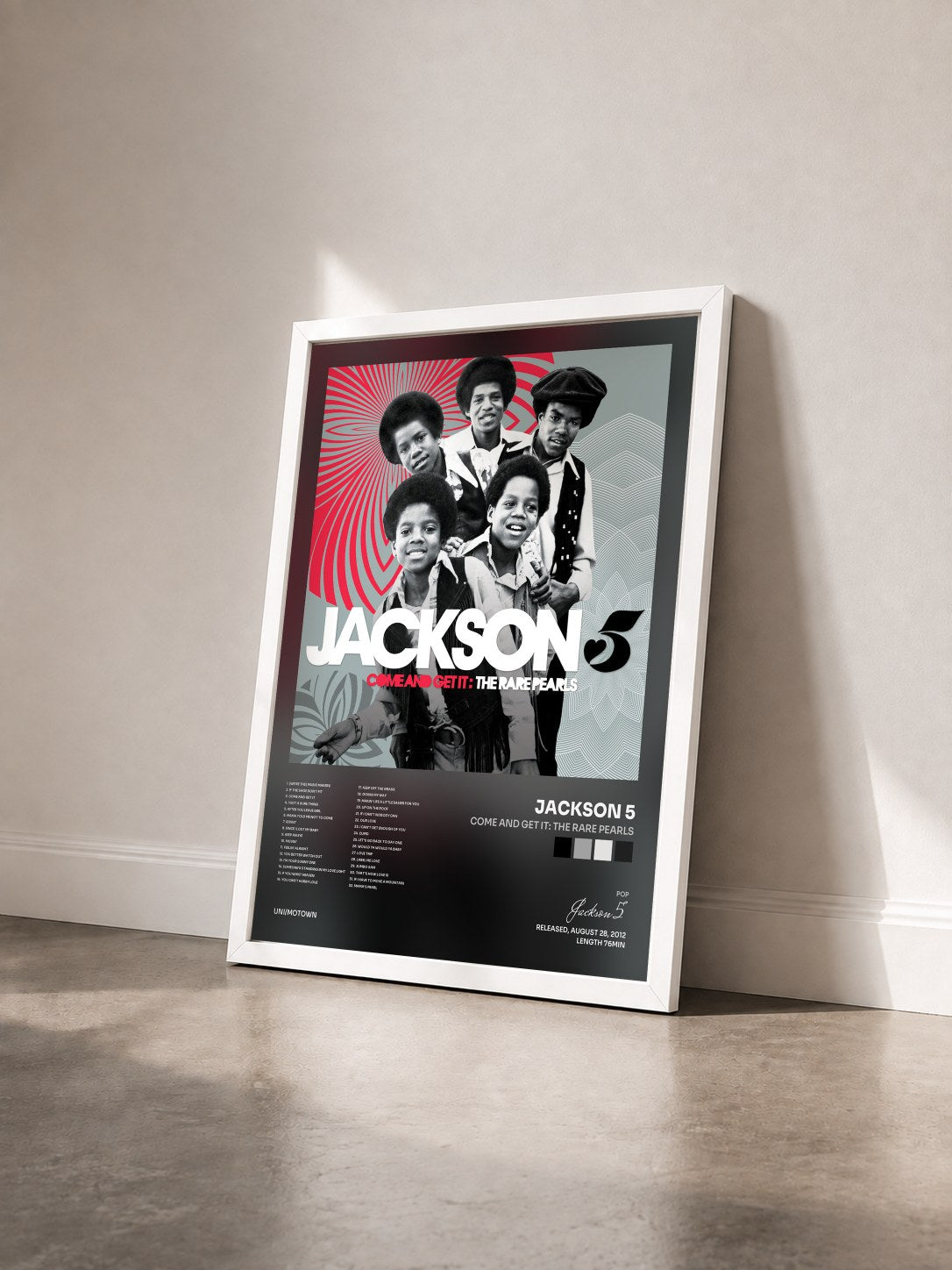 #blanc Tableau de l'album Come And Get It: The Rare Pearls de Jackson 5 vu de trois quarts, cadre blanc