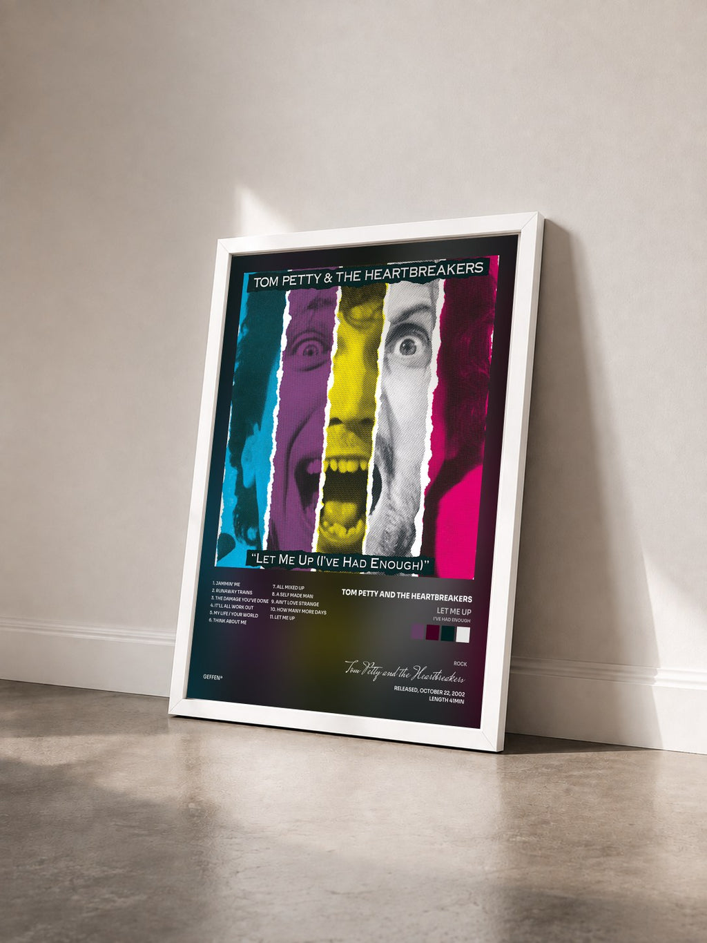 #blanc Let Me Up (I've Had Enough) by Tom Petty and the Heartbreakers as a framed art print seen at an angle, white frame