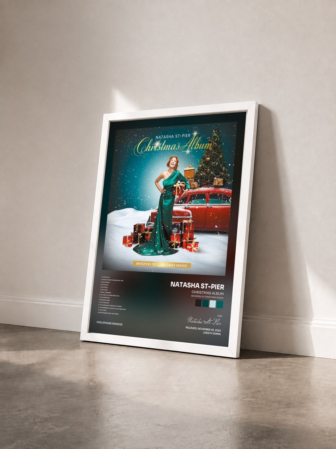 #blanc Tableau de l'album Christmas Album (Whispers Of Christmas Magic) de Natasha St-Pier vu de trois quarts, cadre blanc