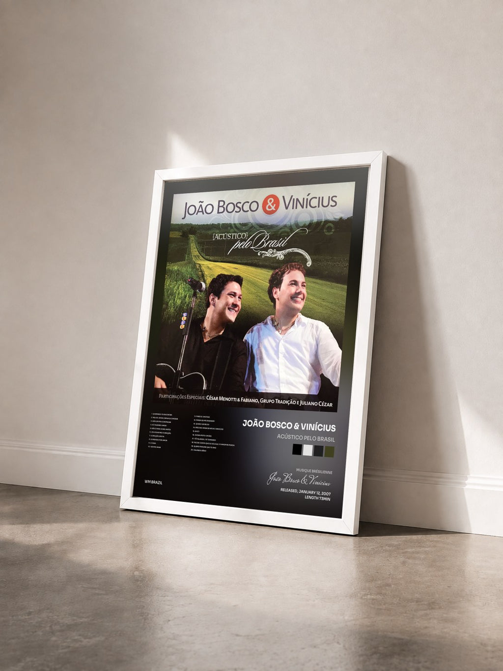 #blanc Tableau de l'album Acústico Pelo Brasil de João Bosco & Vinícius vu de trois quarts, cadre blanc