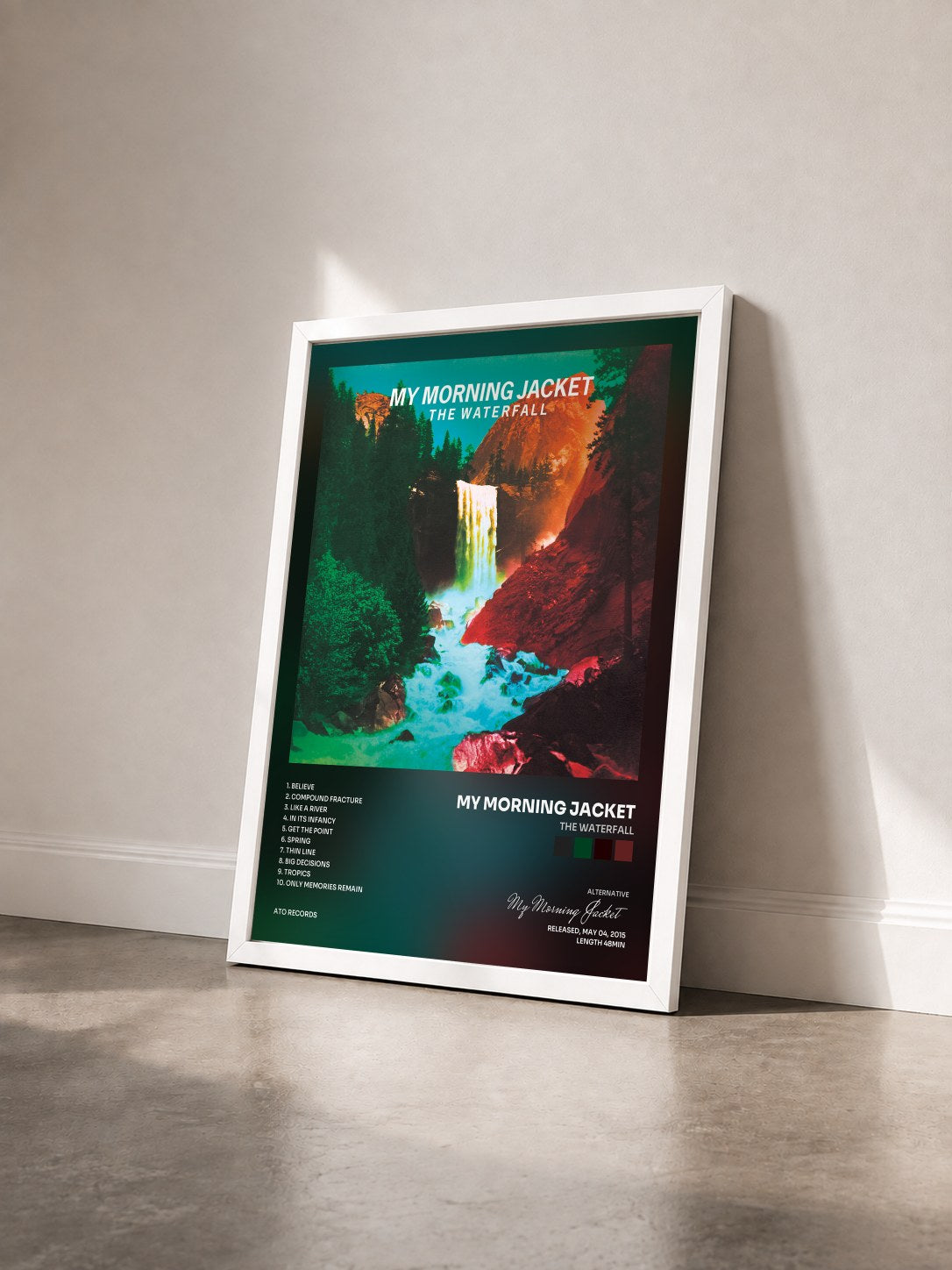 #blanc Tableau de l'album The Waterfall de My Morning Jacket vu de trois quarts, cadre blanc
