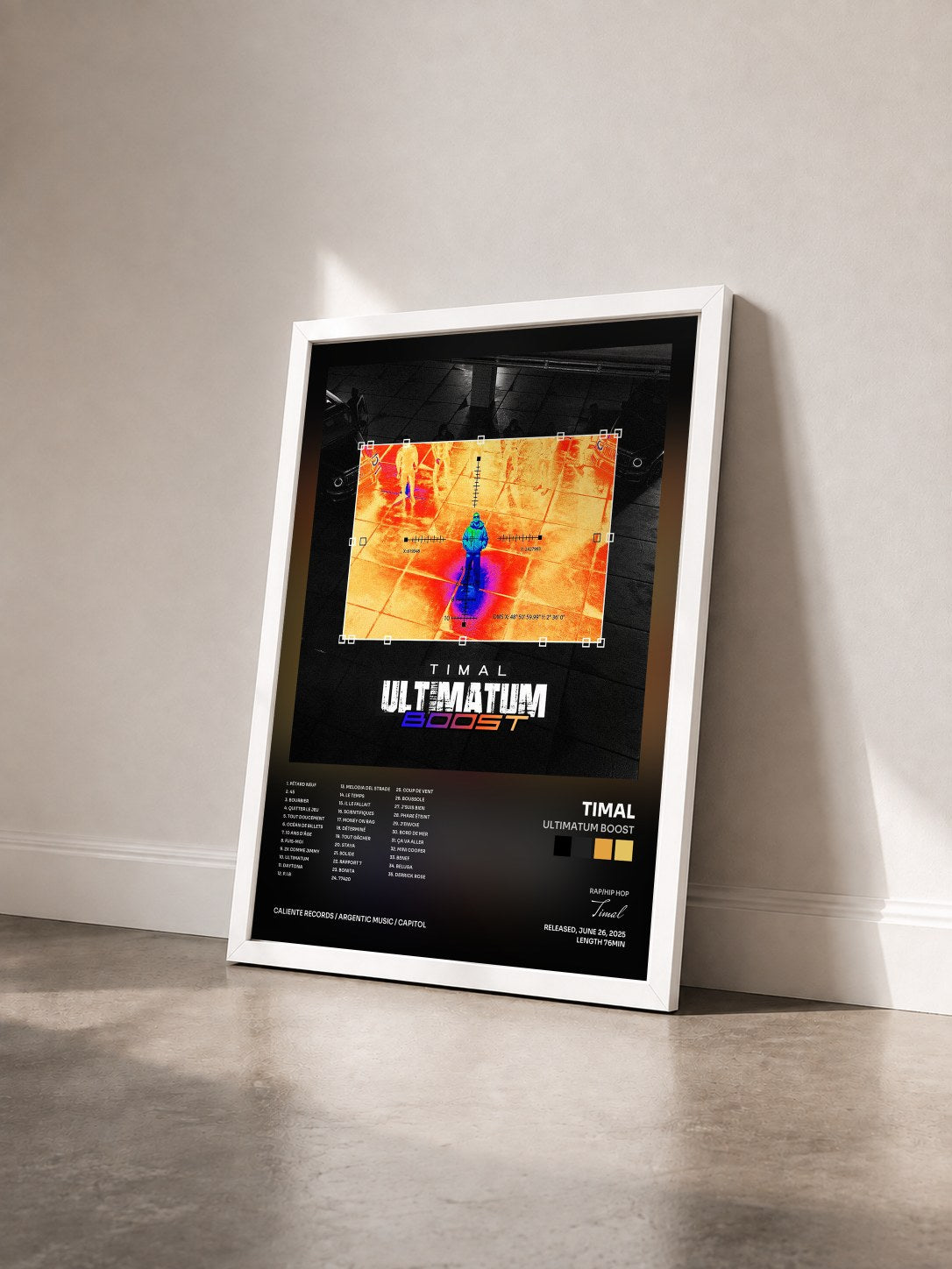 #blanc Tableau de l'album ULTIMATUM BOOST de Timal vu de trois quarts, cadre blanc