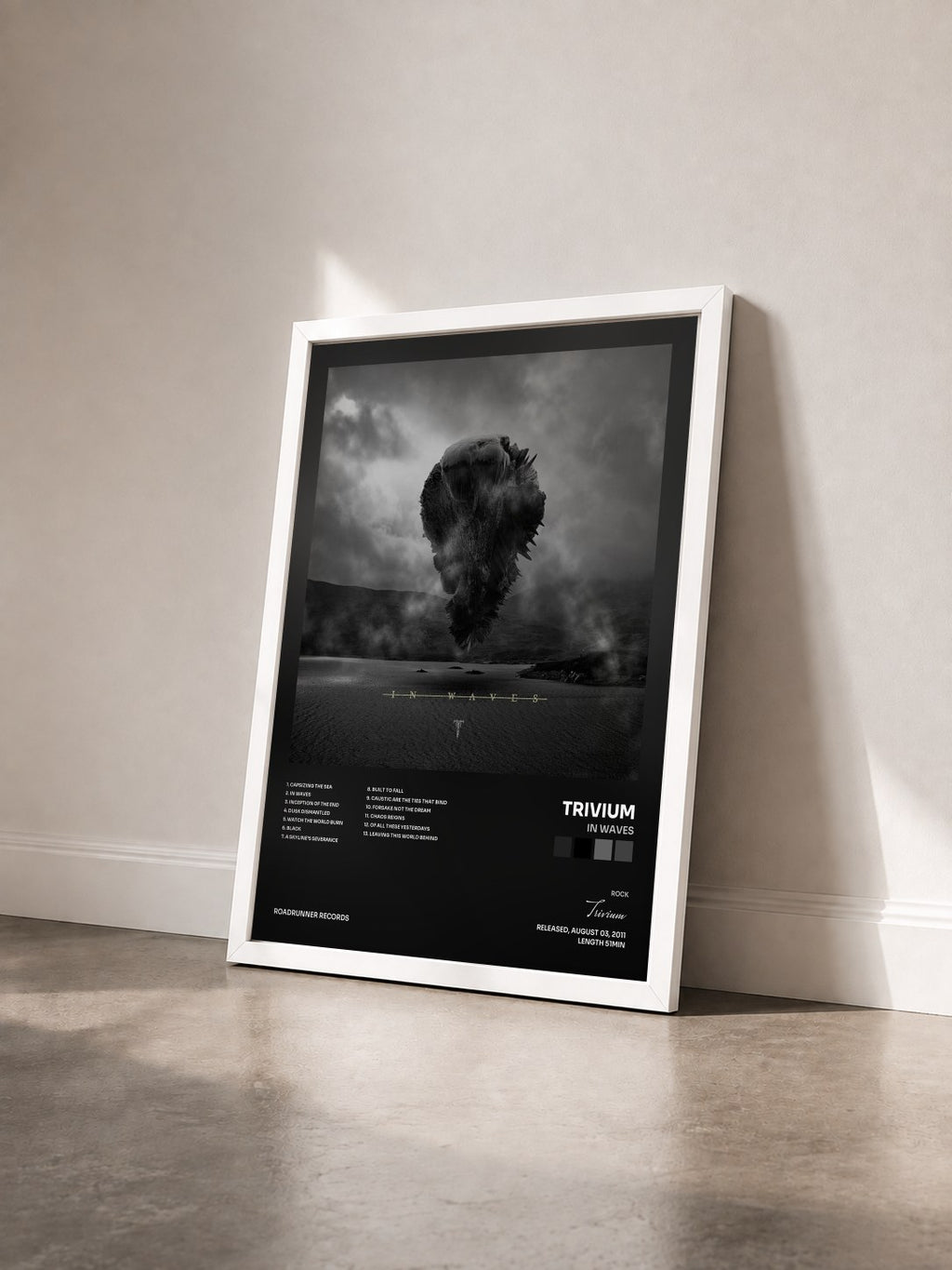 #blanc Tableau de l'album In Waves de Trivium vu de trois quarts, cadre blanc