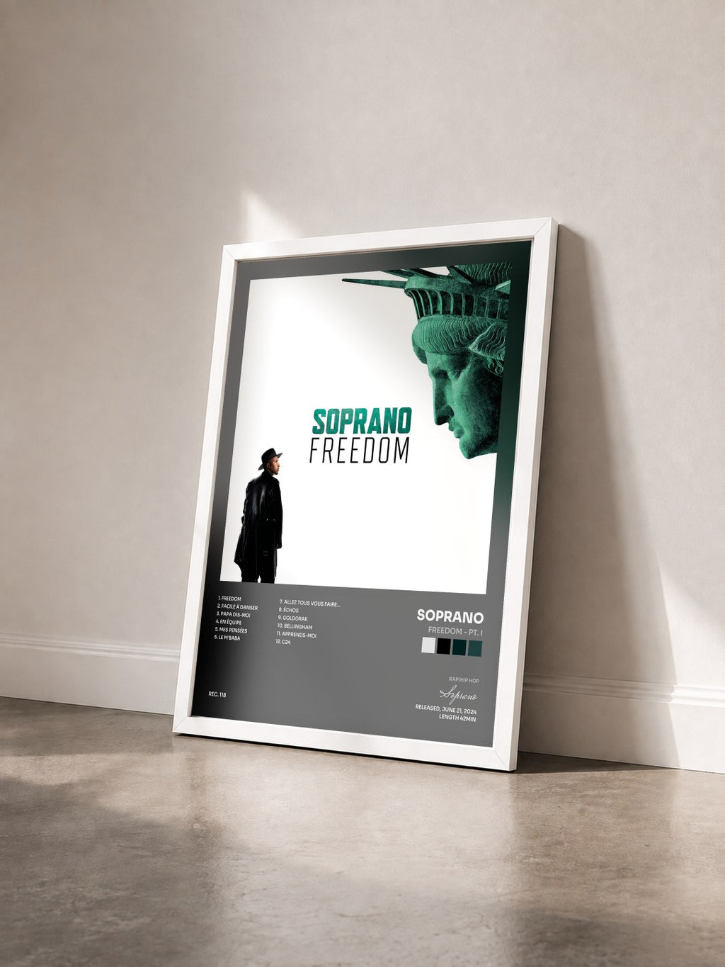 #blanc Tableau de l'album Freedom - Pt. I de Soprano vu de trois quarts, cadre blanc
