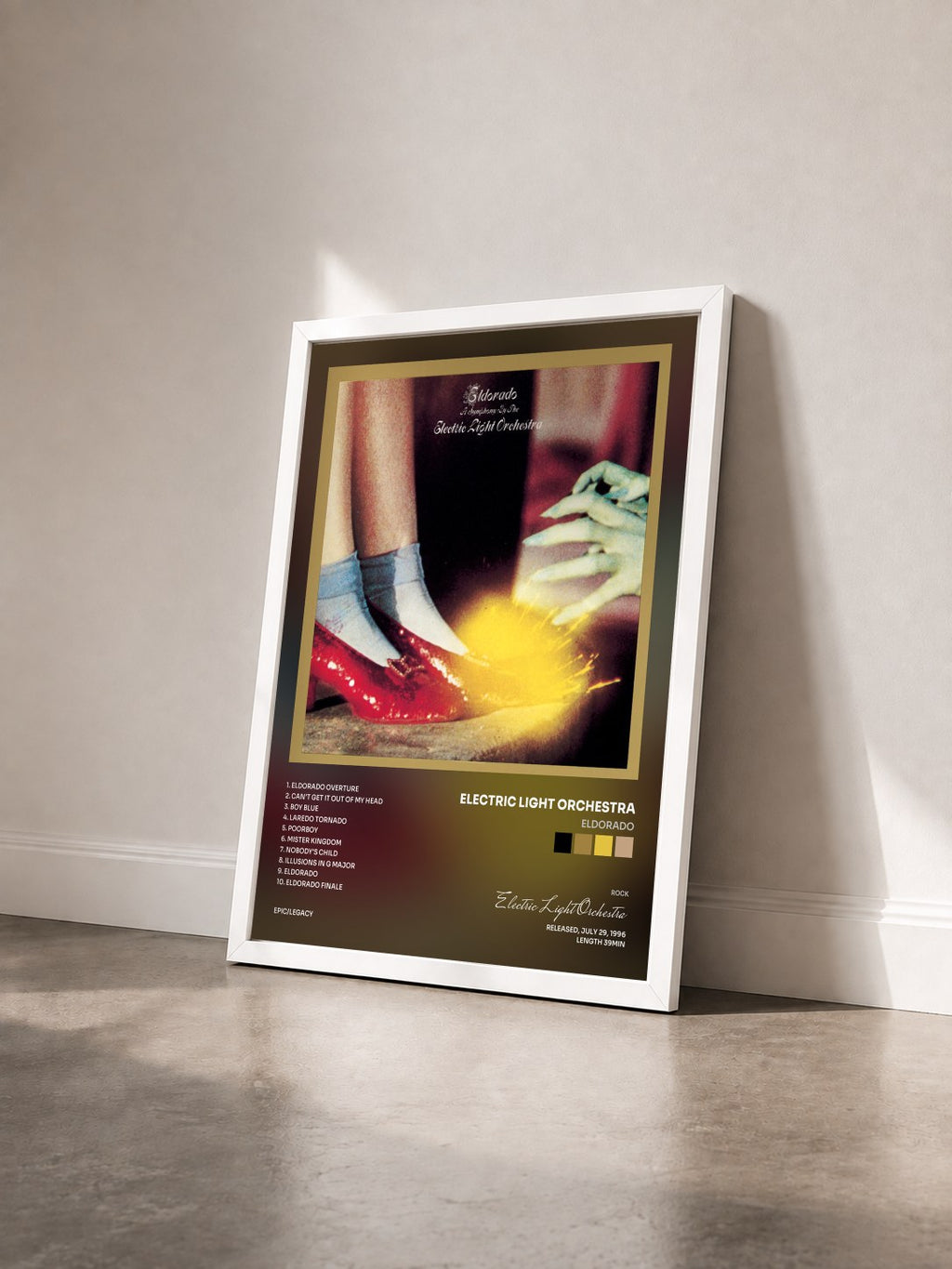 #blanc Tableau de l'album Eldorado de Electric Light Orchestra vu de trois quarts, cadre blanc