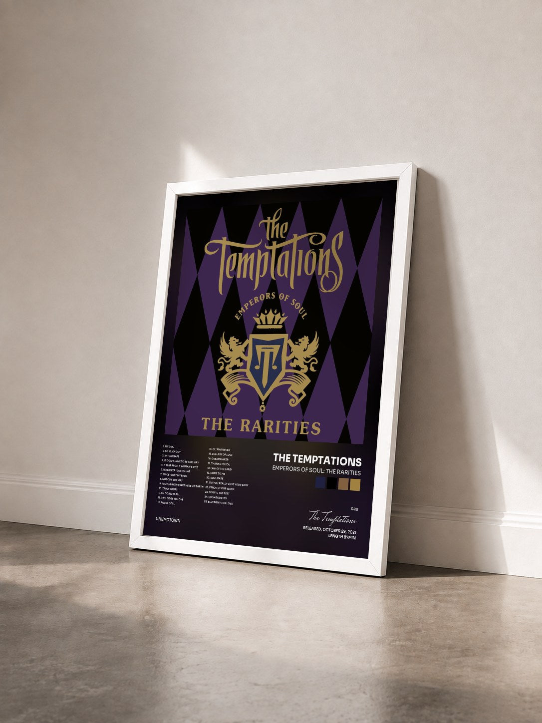 #blanc Emperors Of Soul: The Rarities de The Temptations en lámina enmarcada vista de tres cuartos, marco blanco
