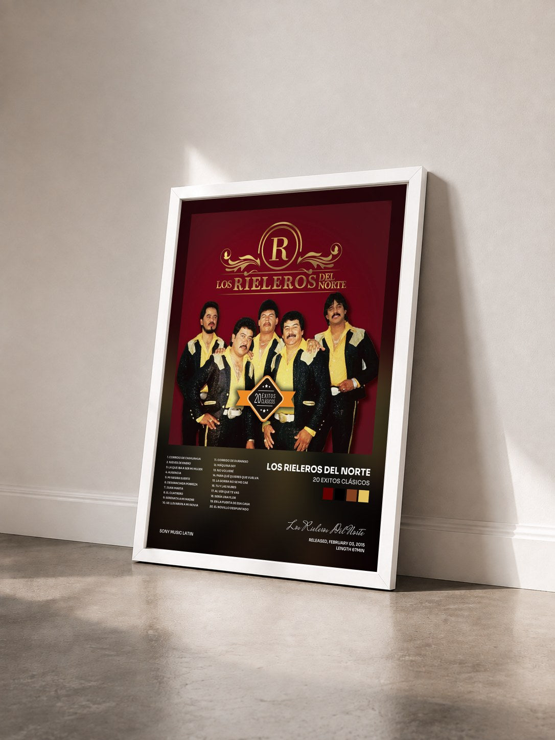 #blanc Tableau de l'album 20 Exitos Clásicos de Los Rieleros Del Norte vu de trois quarts, cadre blanc