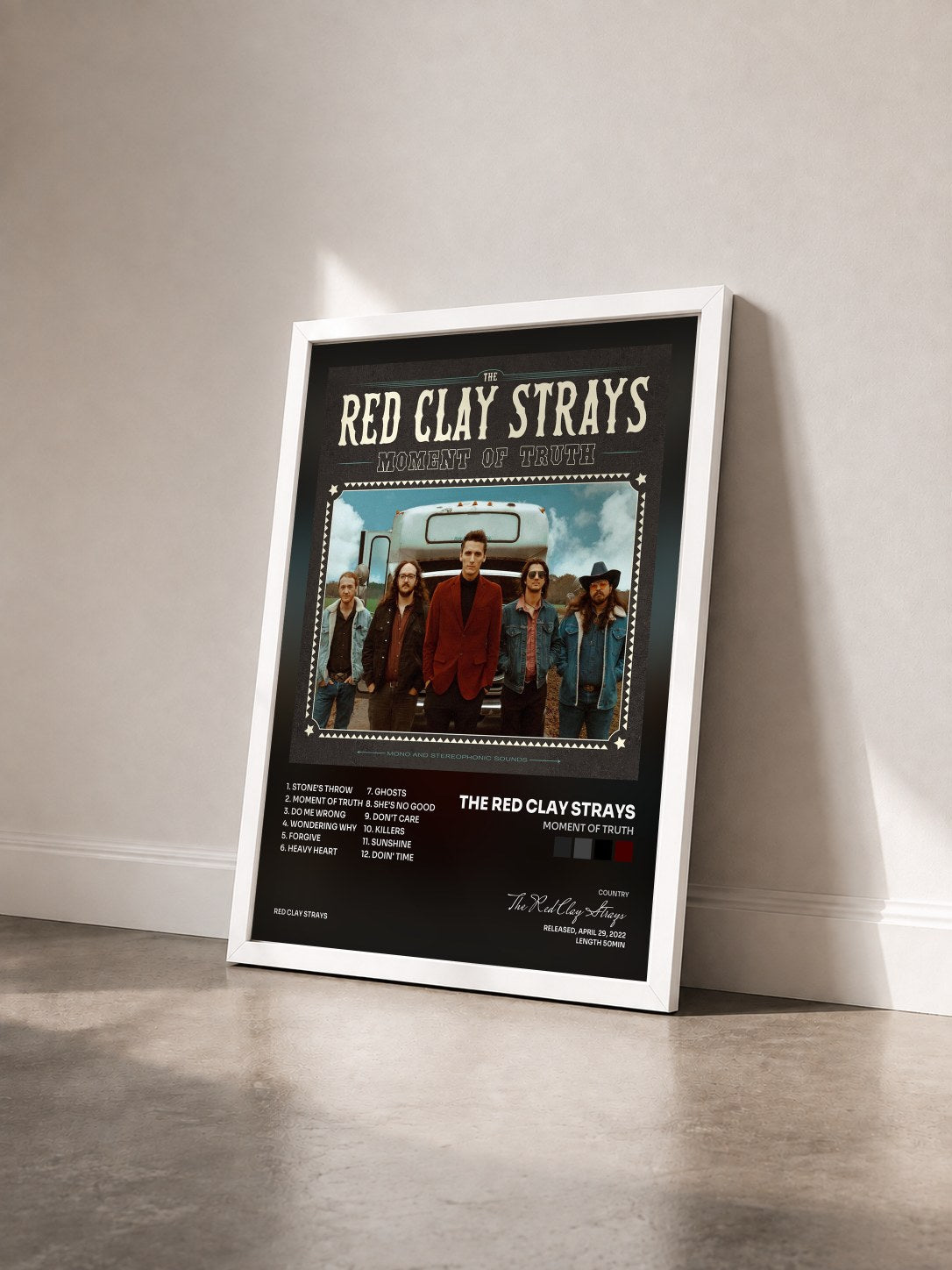#blanc Tableau de l'album Moment of Truth de The Red Clay Strays vu de trois quarts, cadre blanc