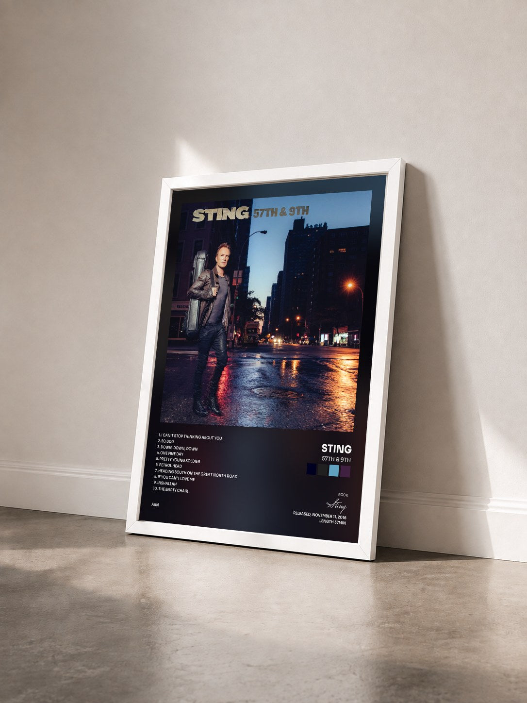 #blanc 57TH & 9TH by Sting as a framed art print seen at an angle, white frame