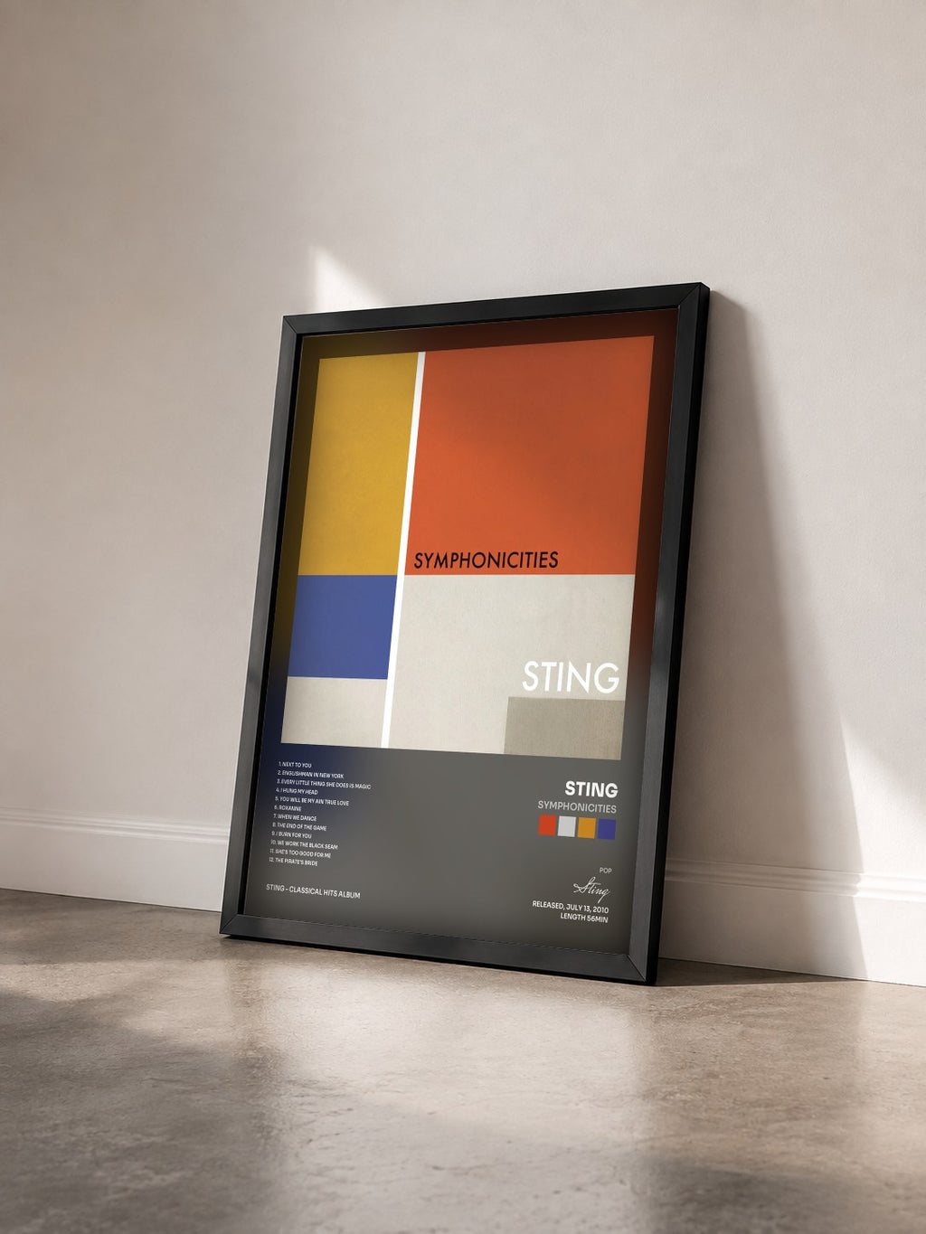 #noir Symphonicities by Sting as a framed art print seen at an angle, black frame