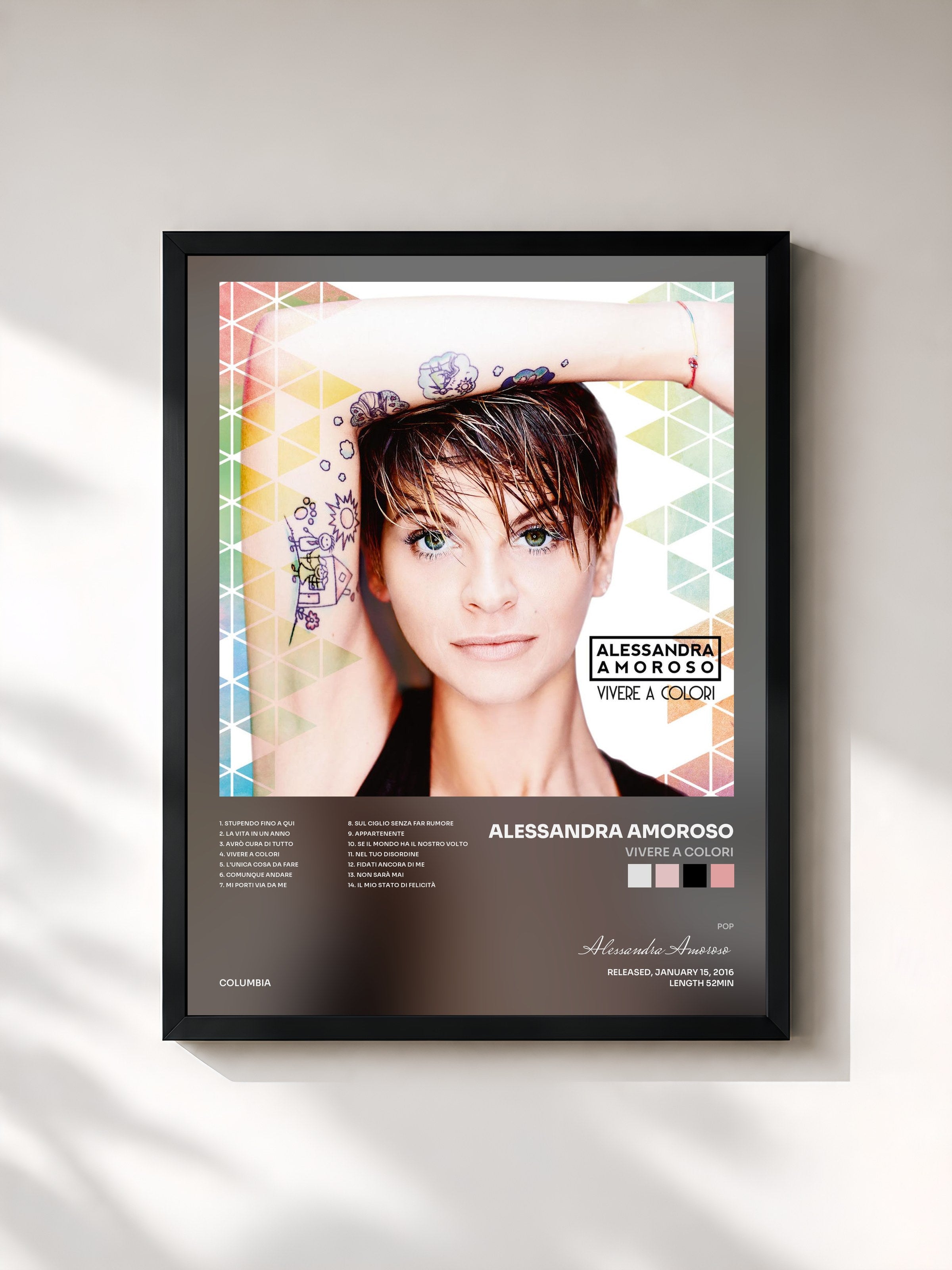 #noir Tableau de l'album Vivere a colori de Alessandra Amoroso, cadre noir, imprimé et encadré en France
