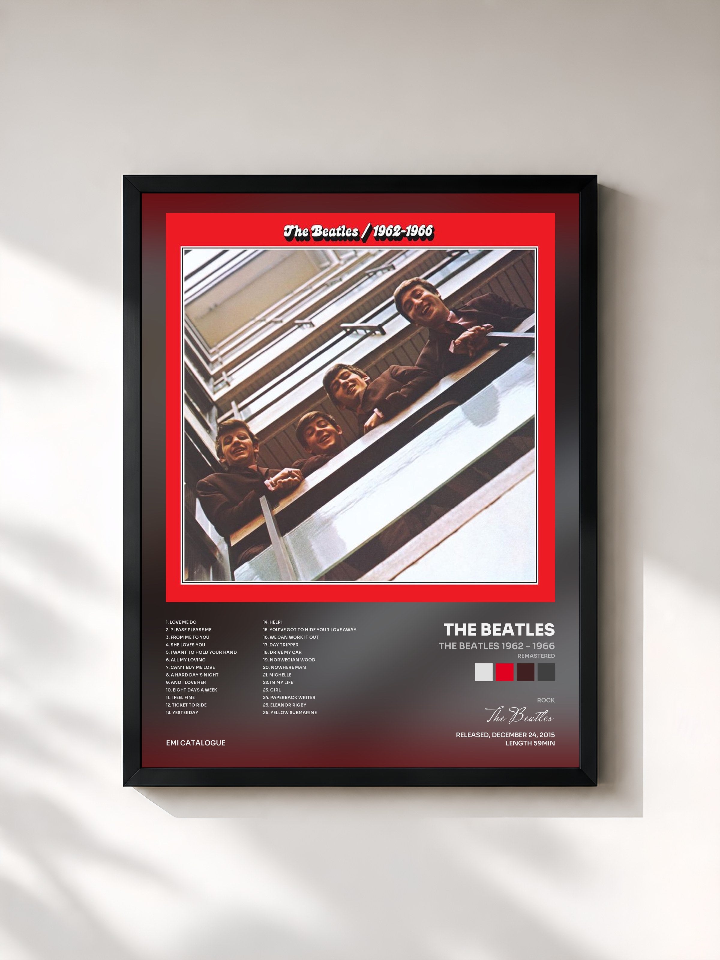 #noir Tableau de l'album The Beatles 1962 - 1966 (Remastered) de The Beatles, cadre noir, imprimé et encadré en France