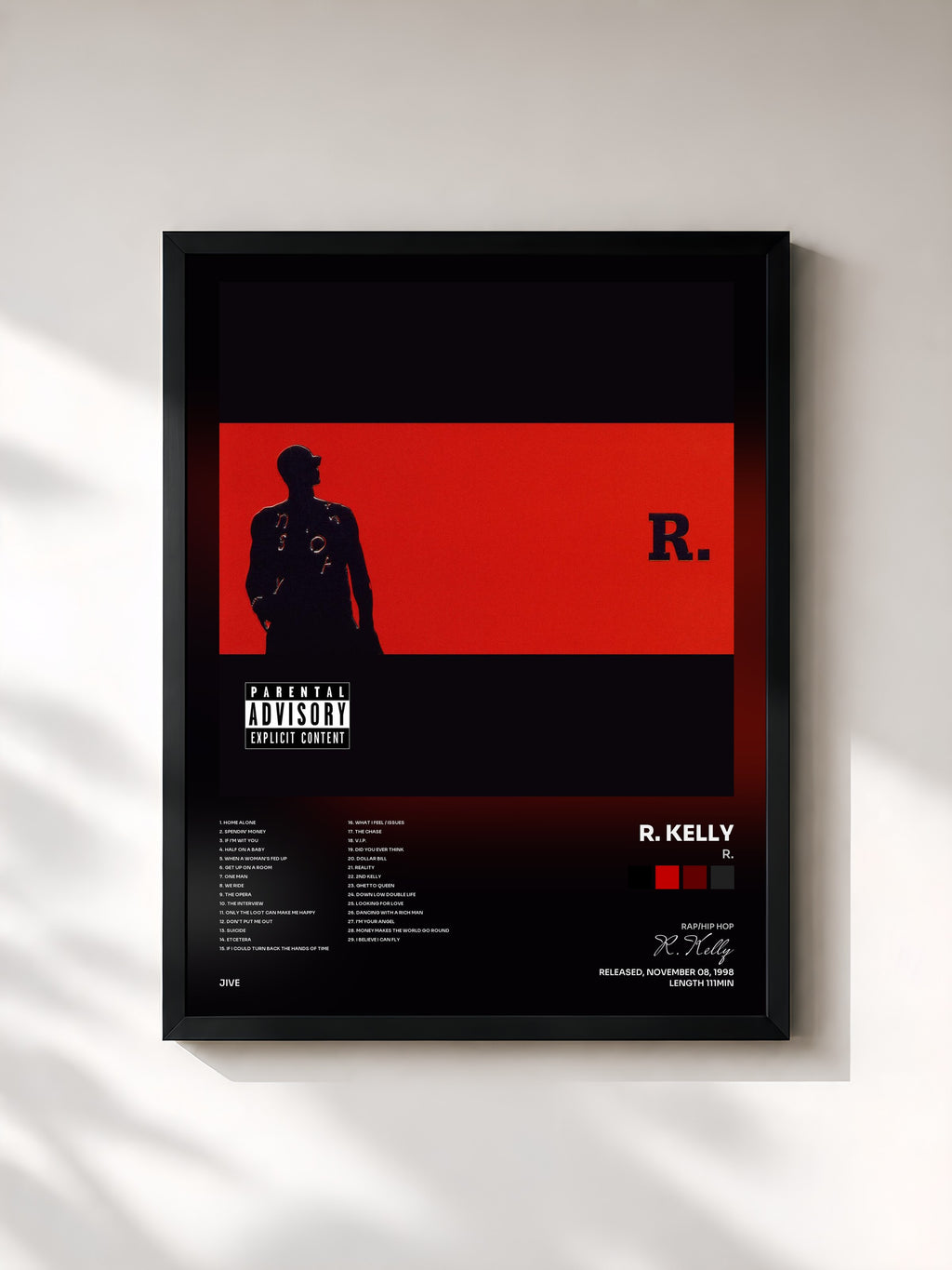 #noir Tableau de l'album R. de R. Kelly, cadre noir, imprimé et encadré en France