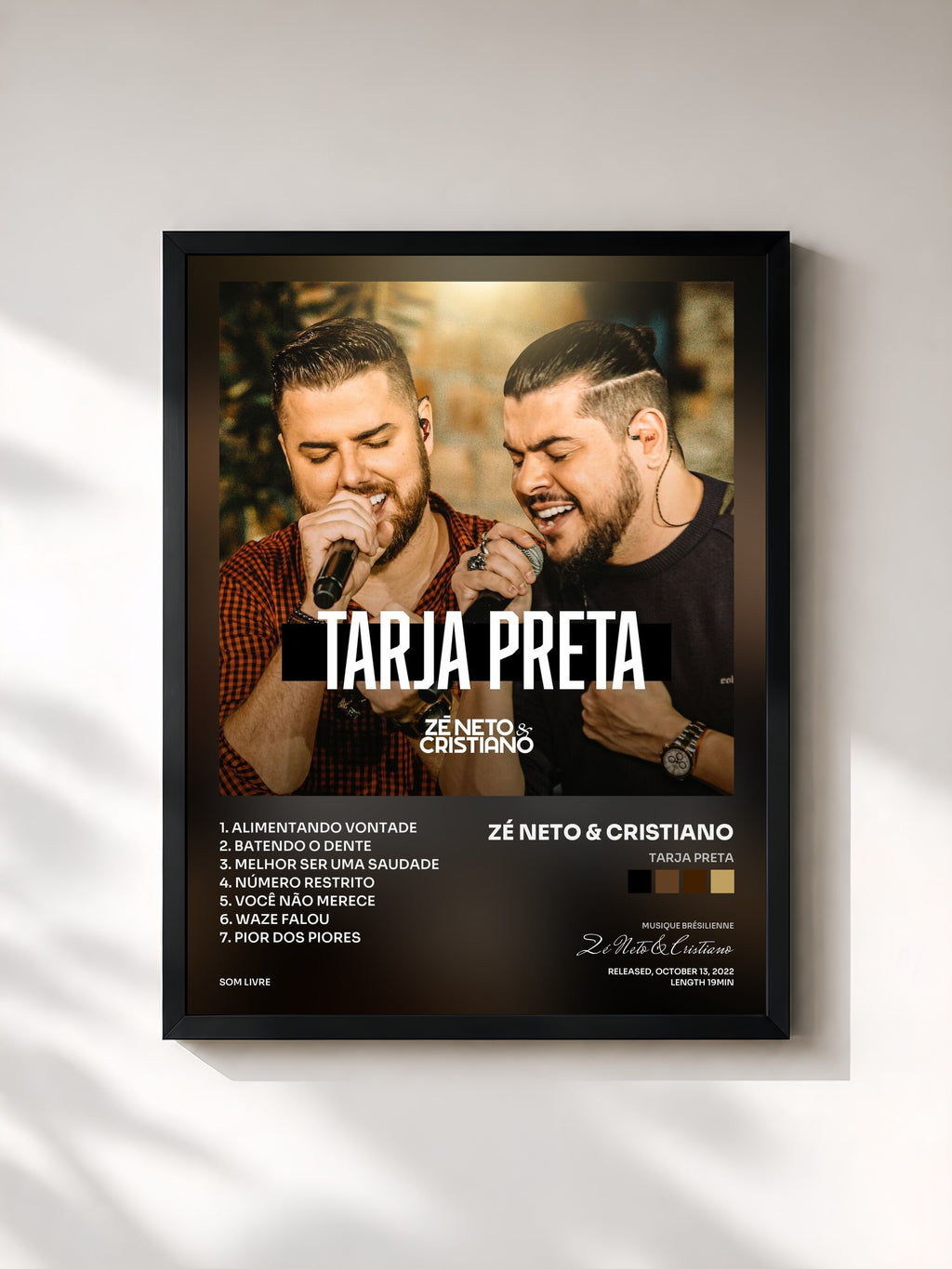 #noir Tableau de l'album Tarja Preta de Zé Neto & Cristiano, cadre noir, imprimé et encadré en France