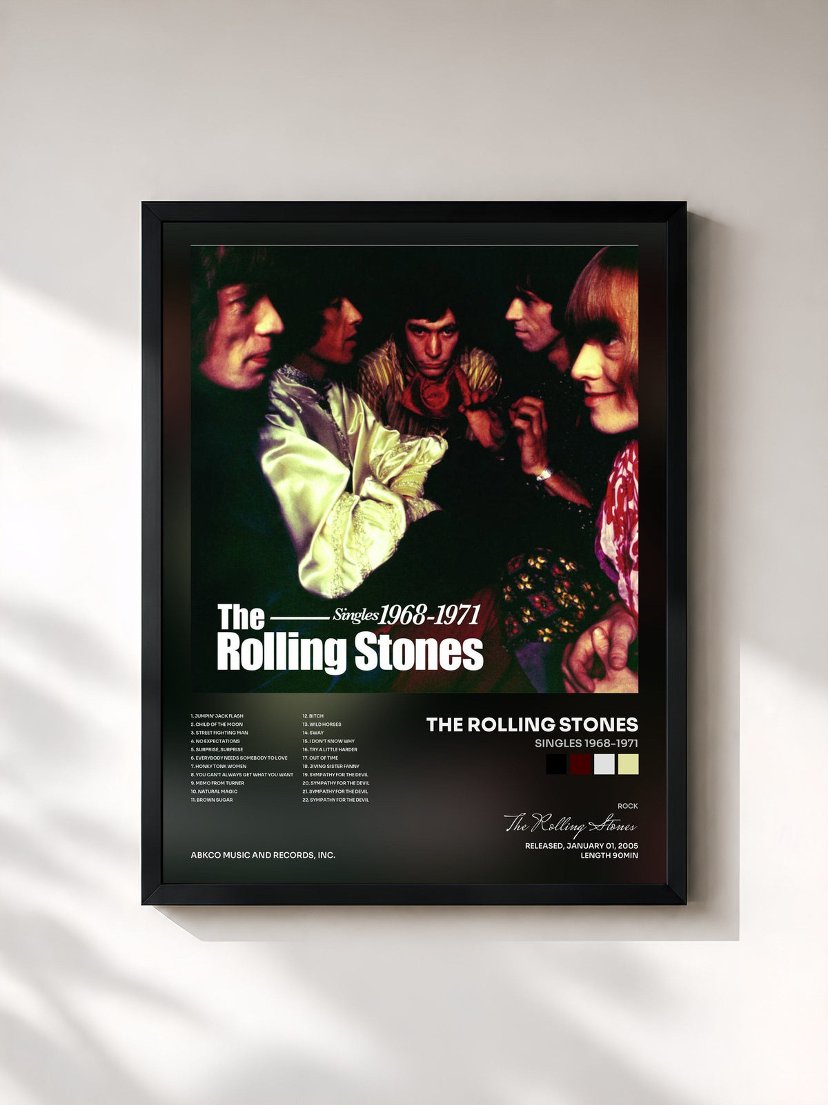 #noir Tableau de l'album Singles 1968-1971 de The Rolling Stones, cadre noir, imprimé et encadré en France