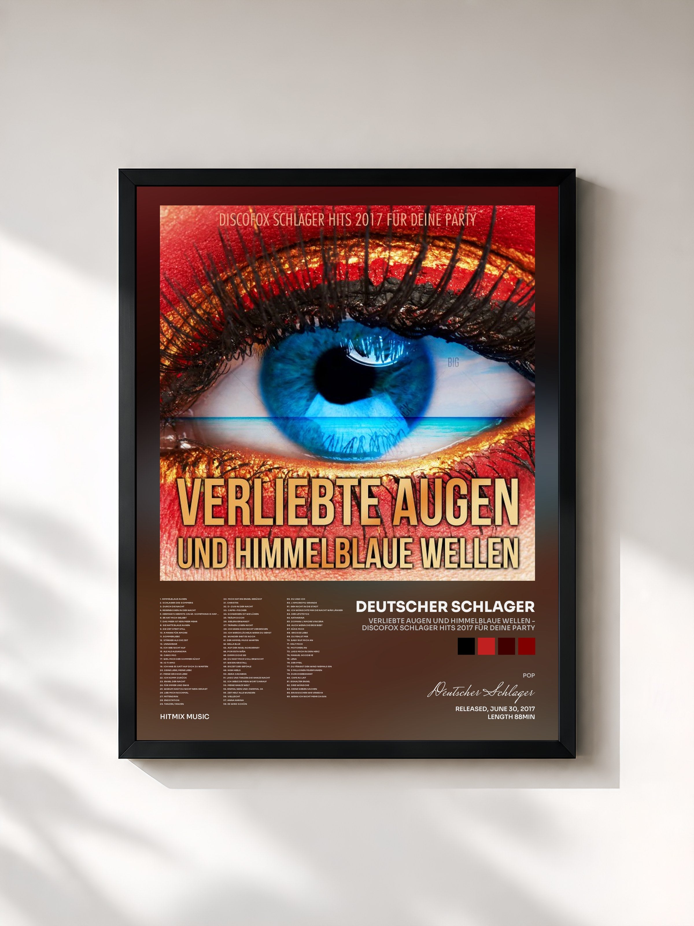 #noir Tableau de l'album Verliebte Augen und himmelblaue Wellen - Discofox Schlager Hits 2017 für deine Party de Deutscher Schlager, cadre noir, imprimé et encadré en France