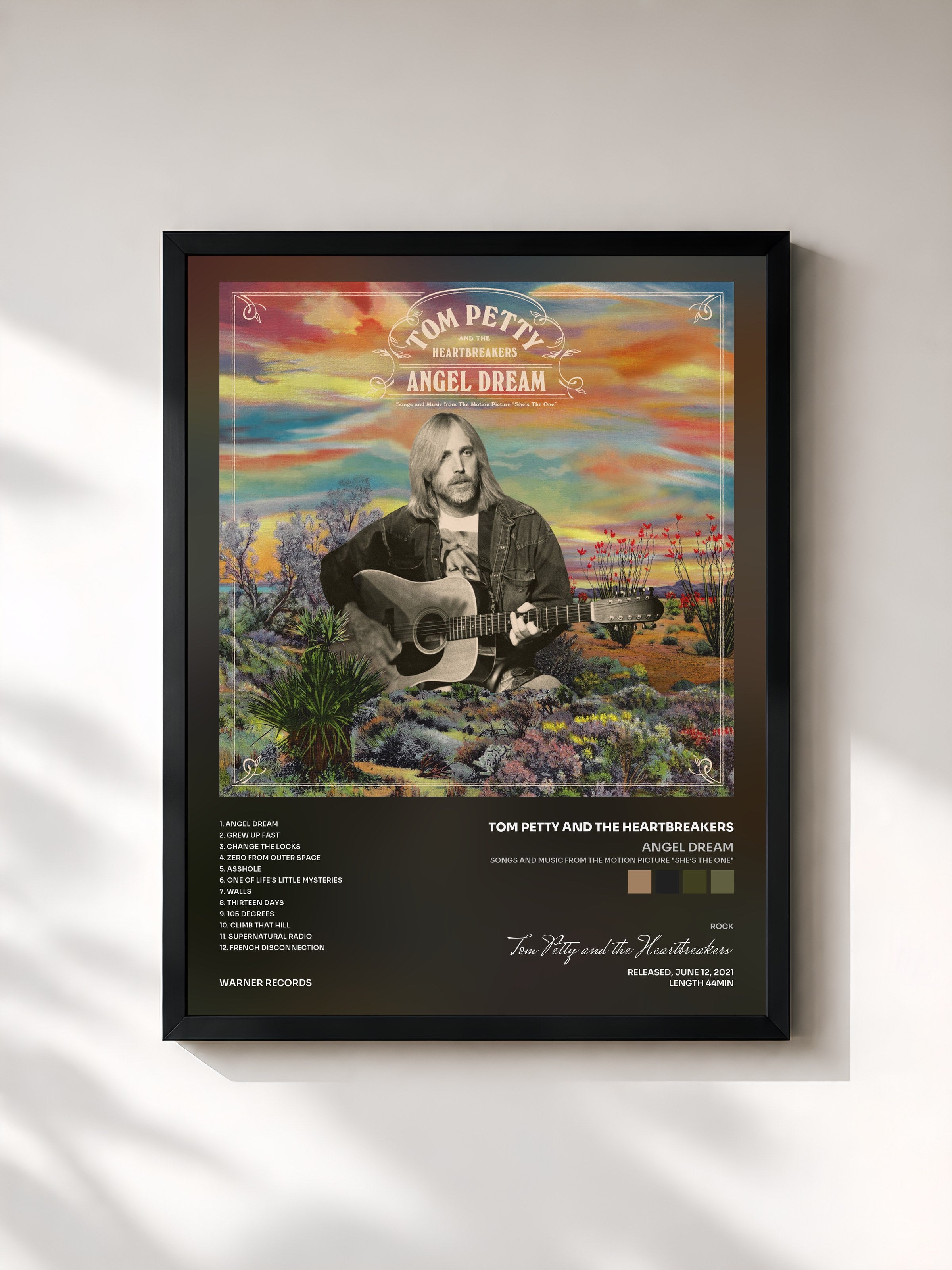 #noir Tableau de l'album Angel Dream (Songs and Music From The Motion Picture "She’s The One") de Tom Petty and the Heartbreakers, cadre noir, imprimé et encadré en France