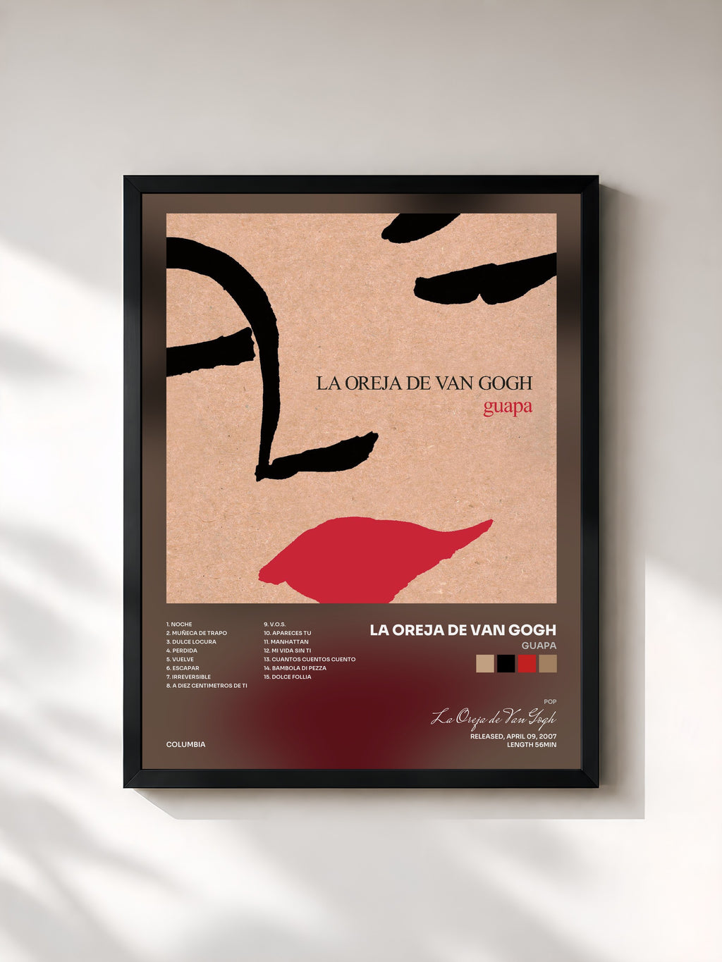#noir Tableau de l'album Guapa de La Oreja de Van Gogh, cadre noir, imprimé et encadré en France