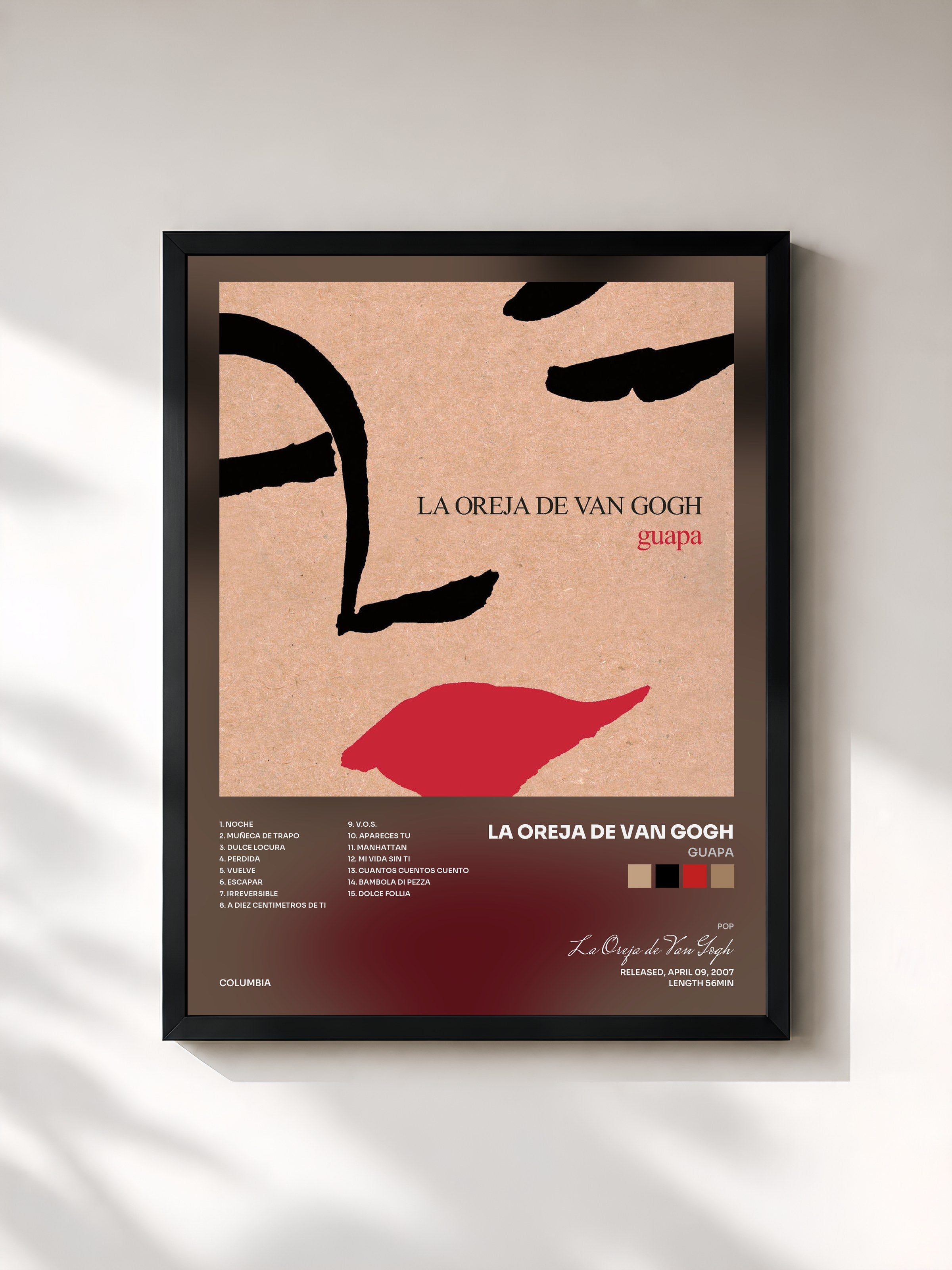 #noir Tableau de l'album Guapa de La Oreja de Van Gogh, cadre noir, imprimé et encadré en France