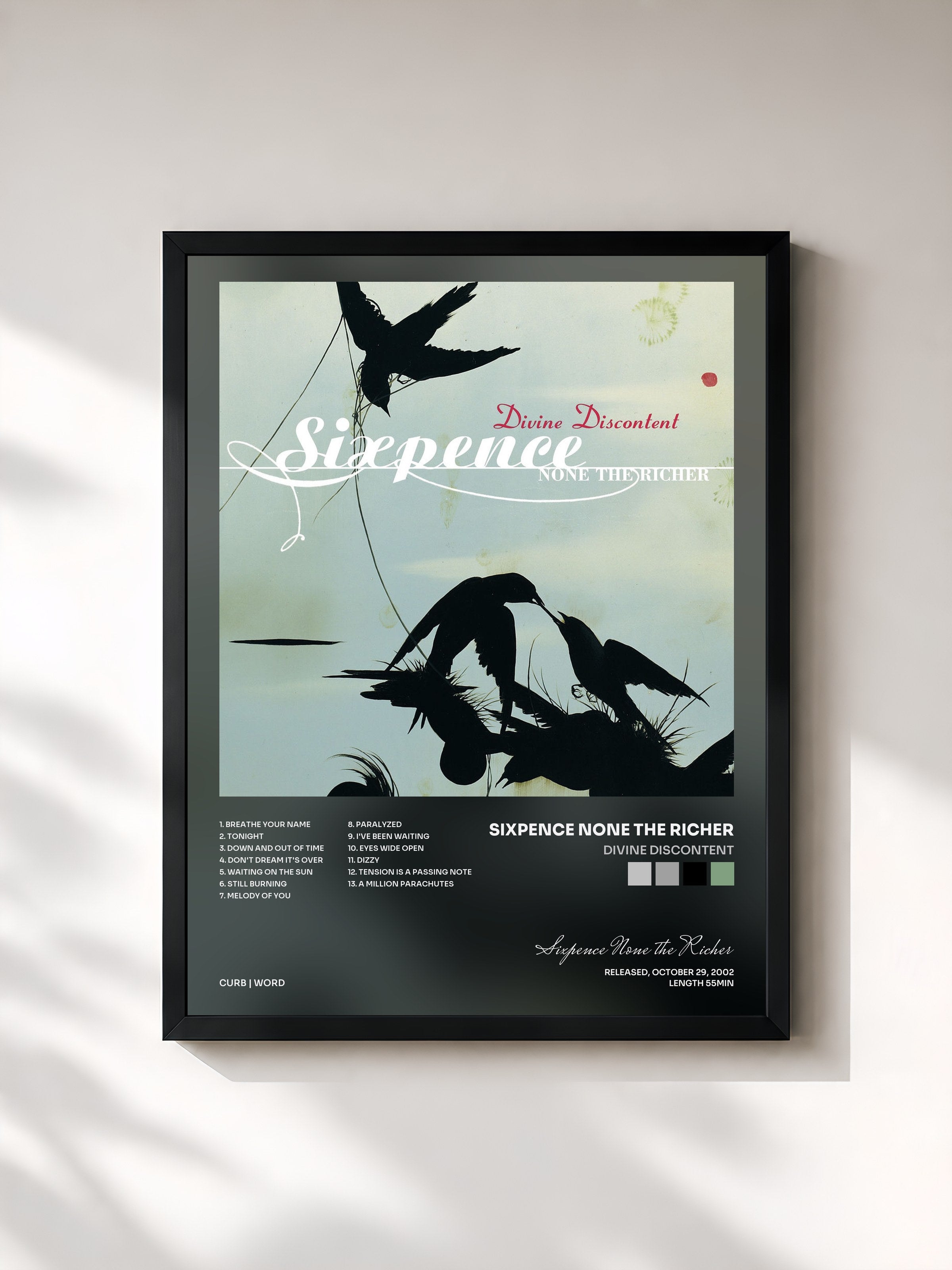 #noir Tableau de l'album Divine Discontent de Sixpence None the Richer, cadre noir, imprimé et encadré en France