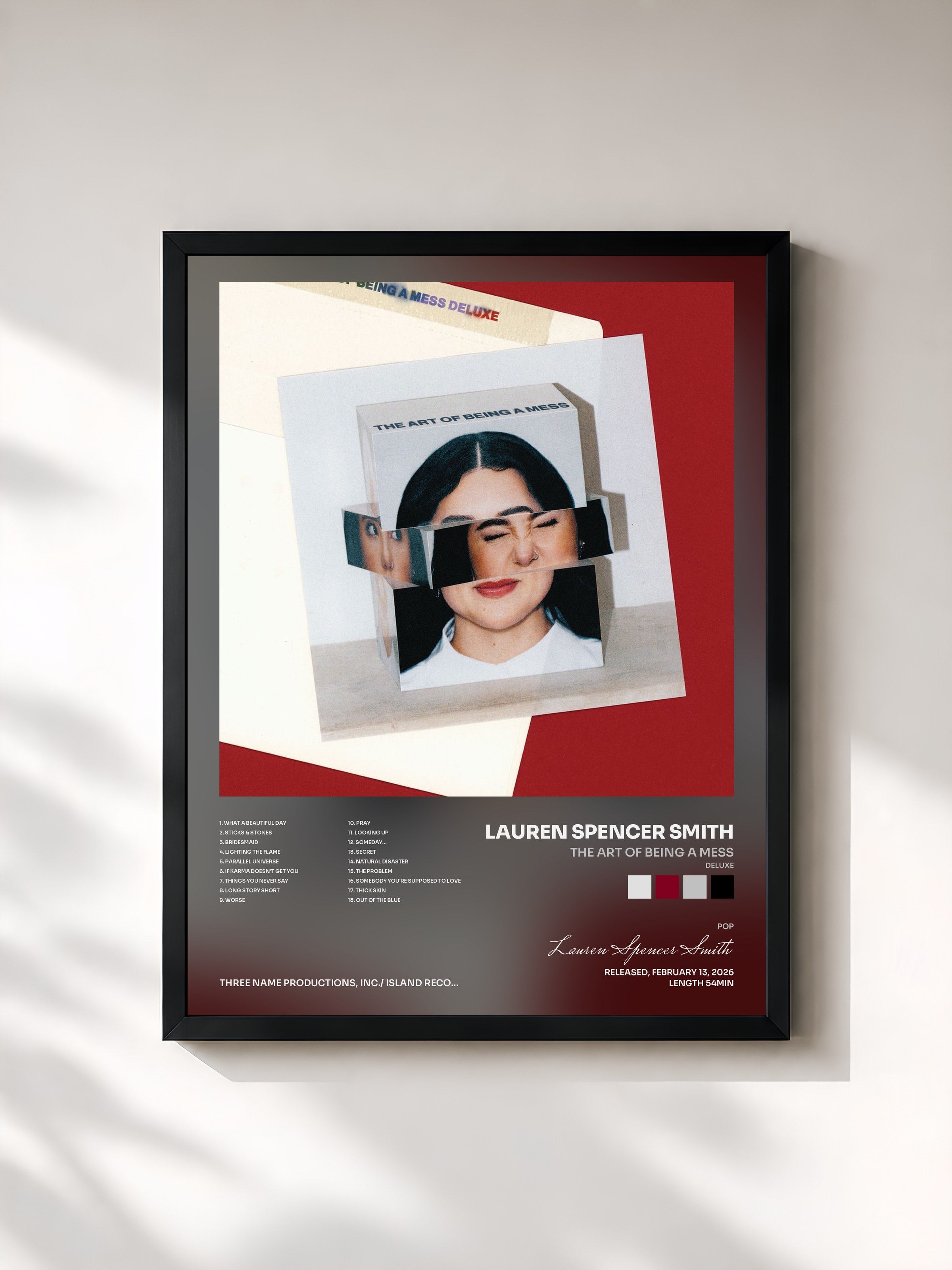 #noir Tableau de l'album THE ART OF BEING A MESS (DELUXE) de Lauren Spencer Smith, cadre noir, imprimé et encadré en France