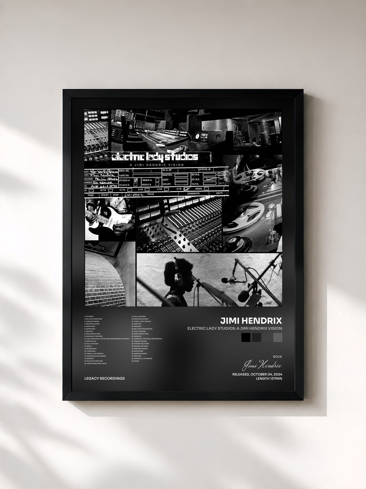 #noir Tableau de l'album Electric Lady Studios: A Jimi Hendrix Vision de Jimi Hendrix, cadre noir, imprimé et encadré en France