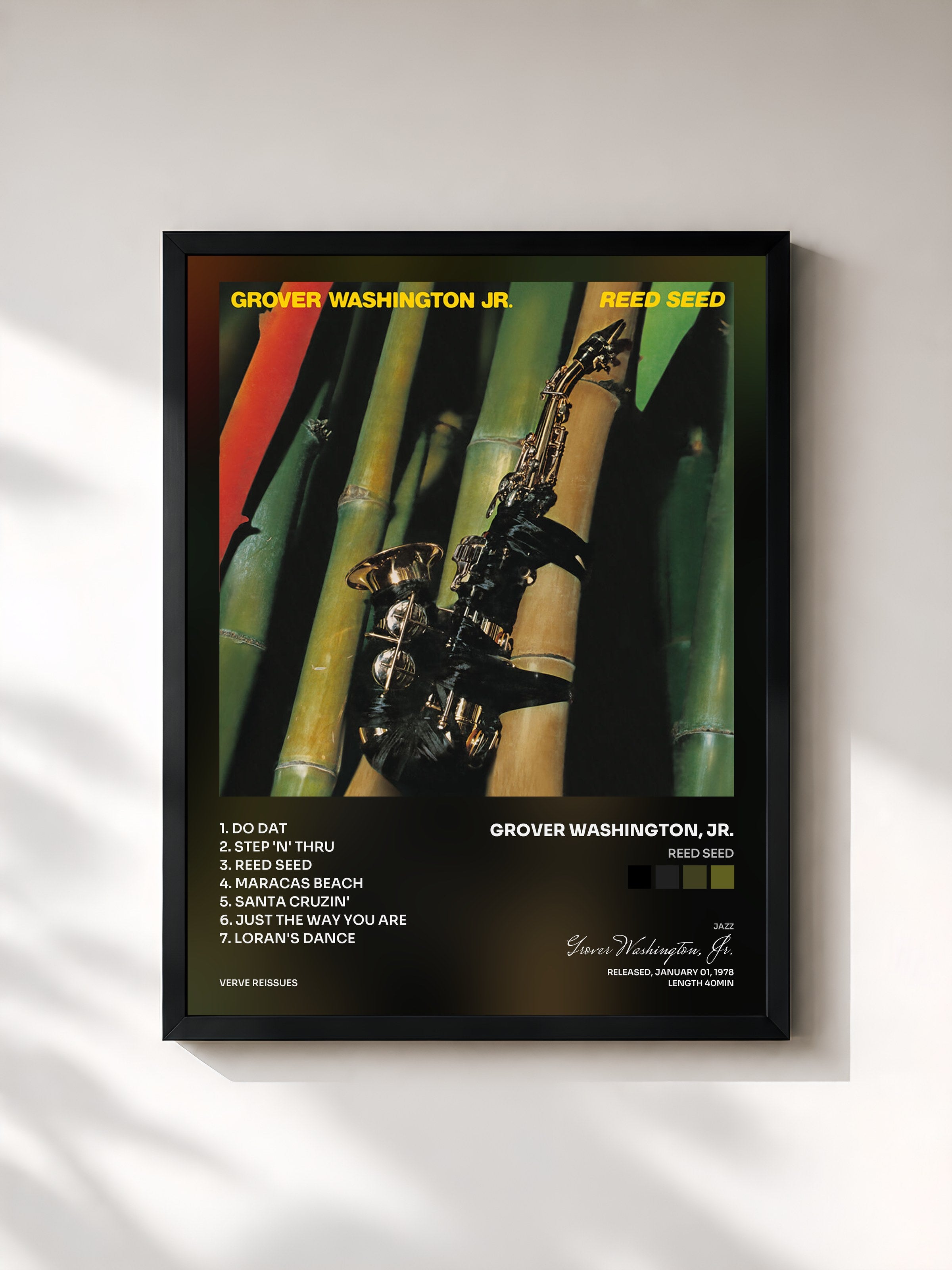 #noir Tableau de l'album Reed Seed de Grover Washington, Jr., cadre noir, imprimé et encadré en France