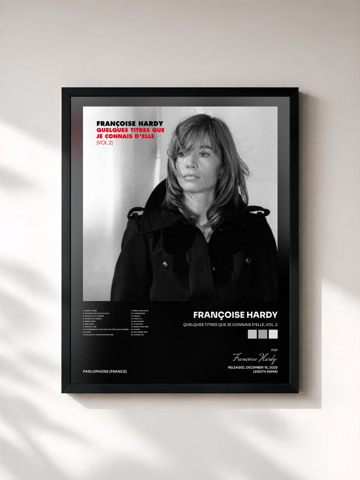 #noir Quelques titres que je connais d'elle, Vol. 2 von Françoise Hardy als gerahmter Kunstdruck, schwarzer Rahmen, gedruckt und gerahmt in Frankreich