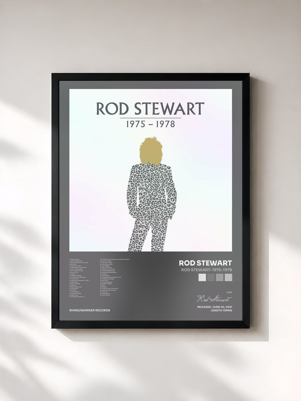 #noir Rod Stewart: 1975-1978 von Rod Stewart als gerahmter Kunstdruck, schwarzer Rahmen, gedruckt und gerahmt in Frankreich