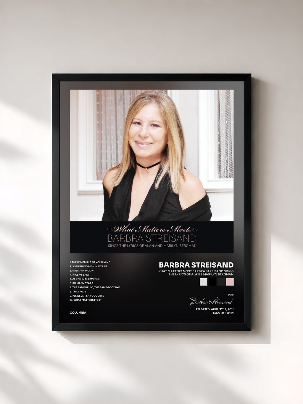 #noir What Matters Most Barbra Streisand Sings The Lyrics Of Alan & Marilyn Bergman de Barbra Streisand en lámina enmarcada, marco negro, impresa y enmarcada en Francia