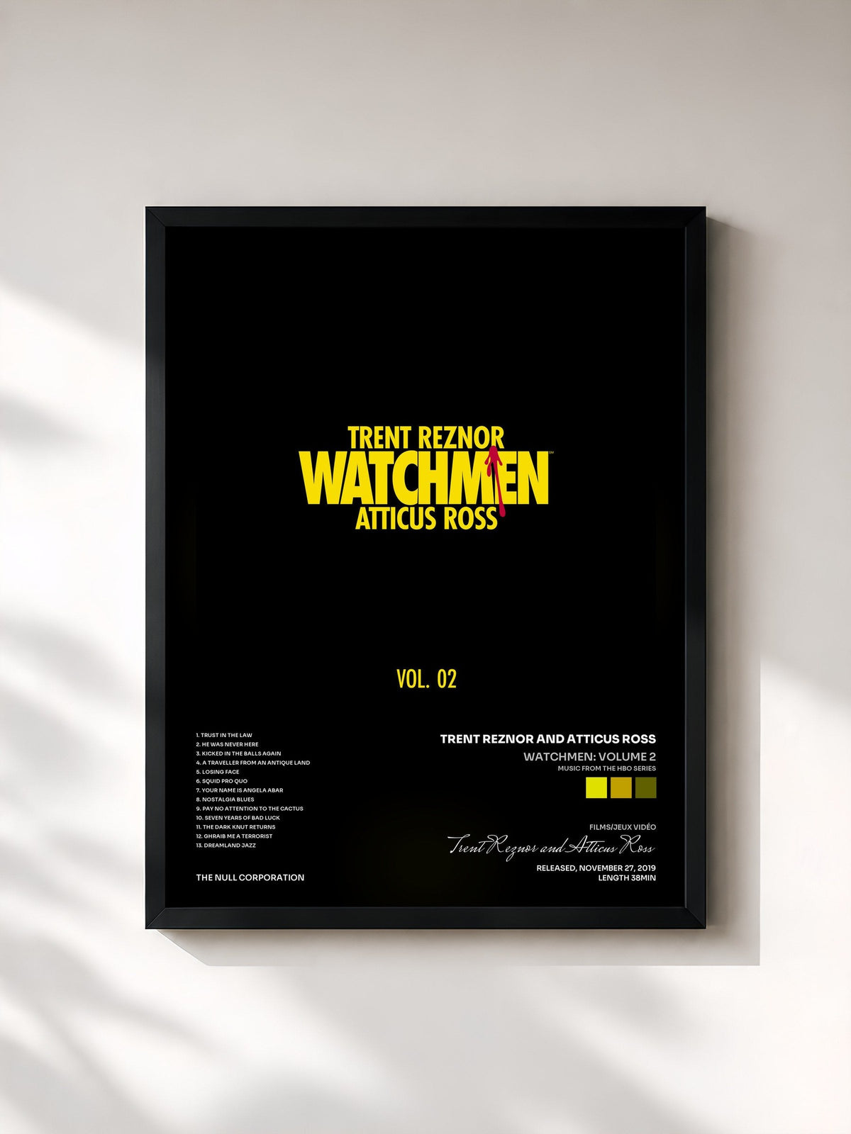 #noir Tableau de l'album Watchmen: Volume 2 (Music from the HBO Series) de Trent Reznor and Atticus Ross, cadre noir, imprimé et encadré en France