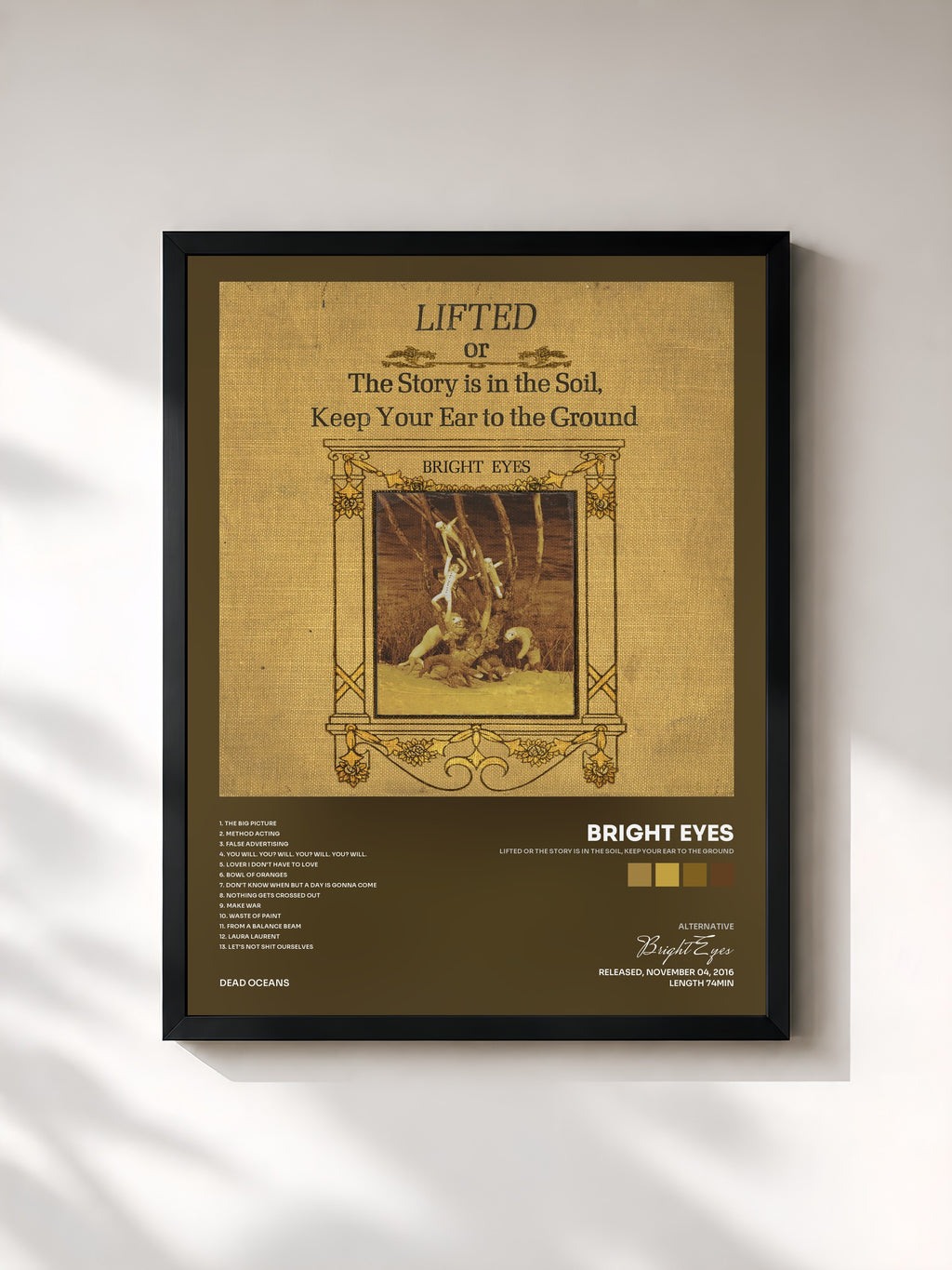 #noir LIFTED or The Story Is in the Soil, Keep Your Ear to the Ground de Bright Eyes en lámina enmarcada, marco negro, impresa y enmarcada en Francia