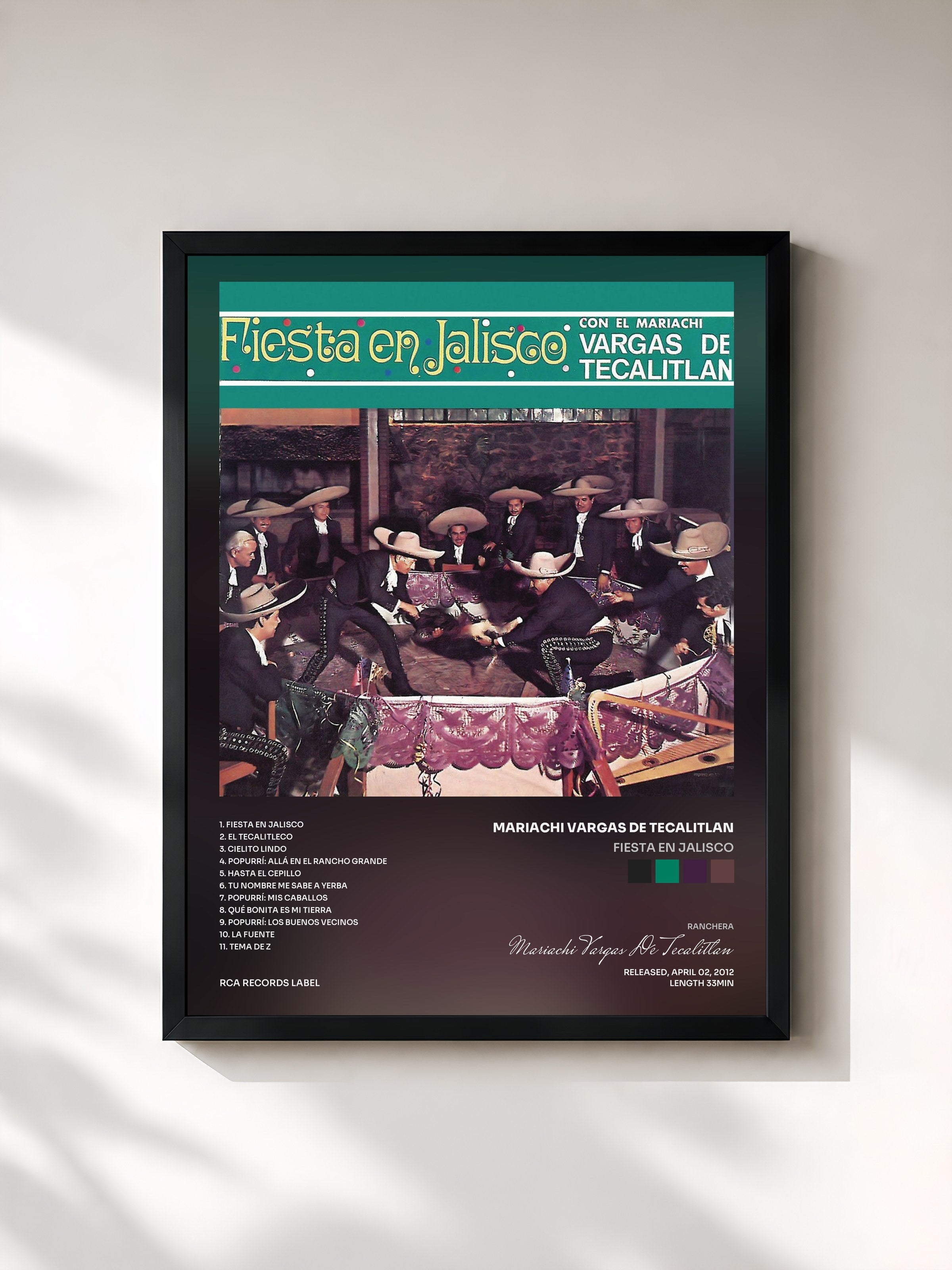 #noir Tableau de l'album Fiesta En Jalisco de Mariachi Vargas De Tecalitlan, cadre noir, imprimé et encadré en France