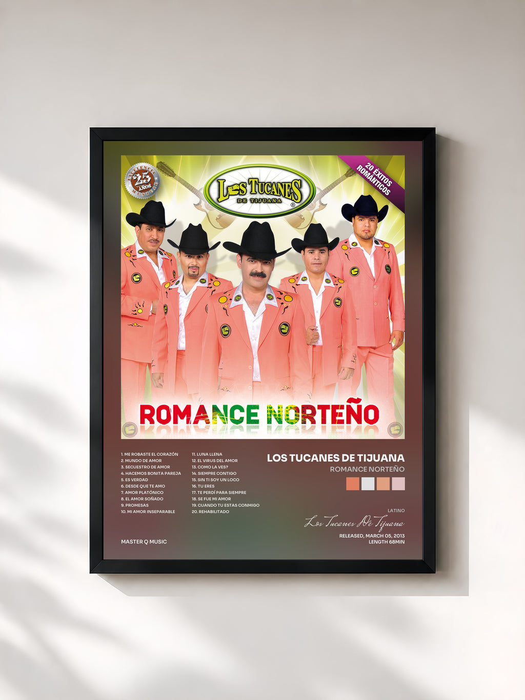 #noir Tableau de l'album Romance Norteño de Los Tucanes De Tijuana, cadre noir, imprimé et encadré en France