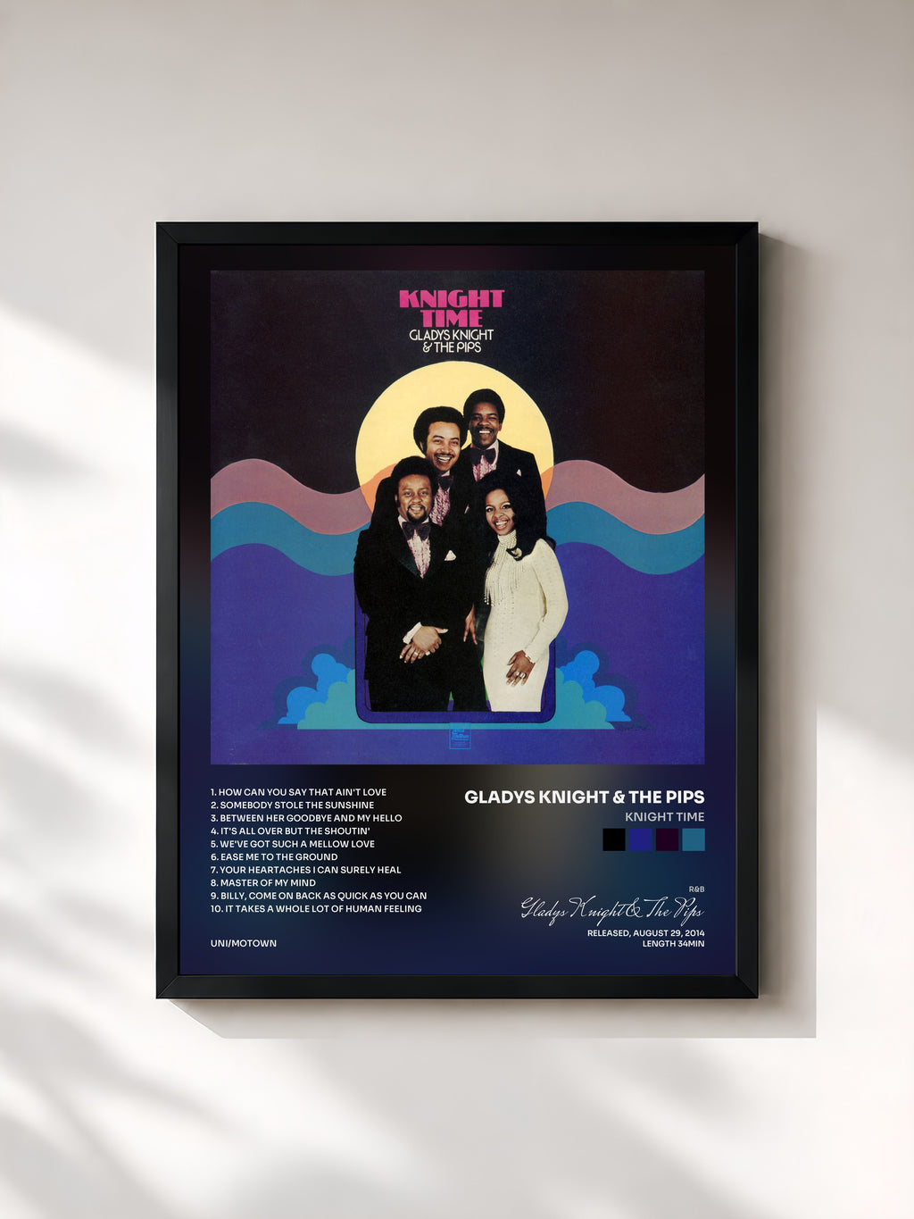 #noir Tableau de l'album Knight Time de Gladys Knight & The Pips, cadre noir, imprimé et encadré en France