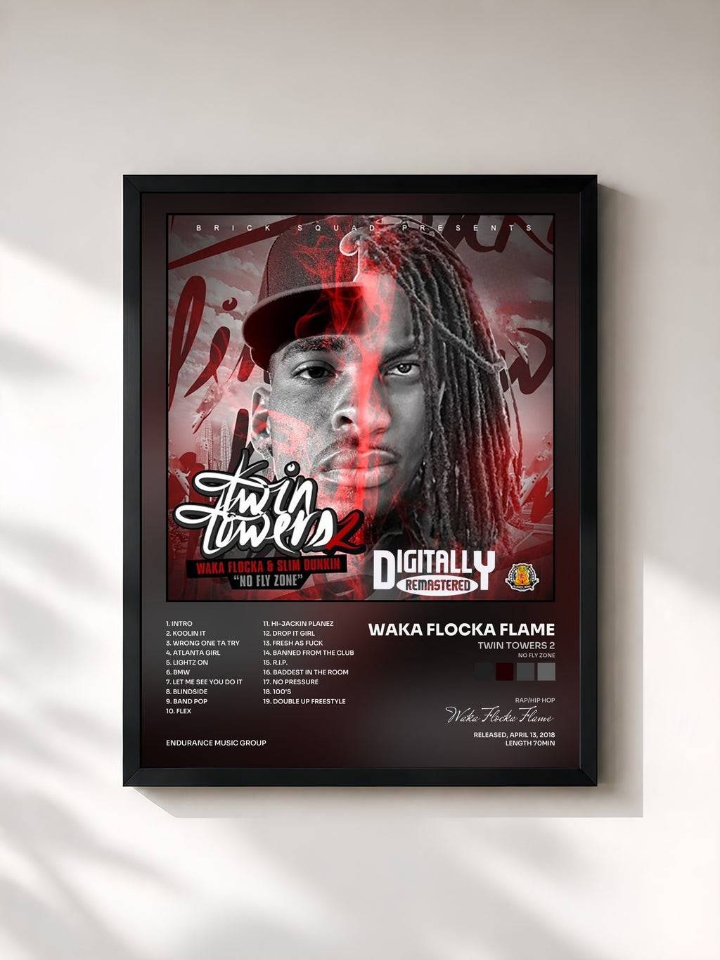 #noir Tableau de l'album Twin Towers 2 (No Fly Zone) de Waka Flocka Flame, cadre noir, imprimé et encadré en France