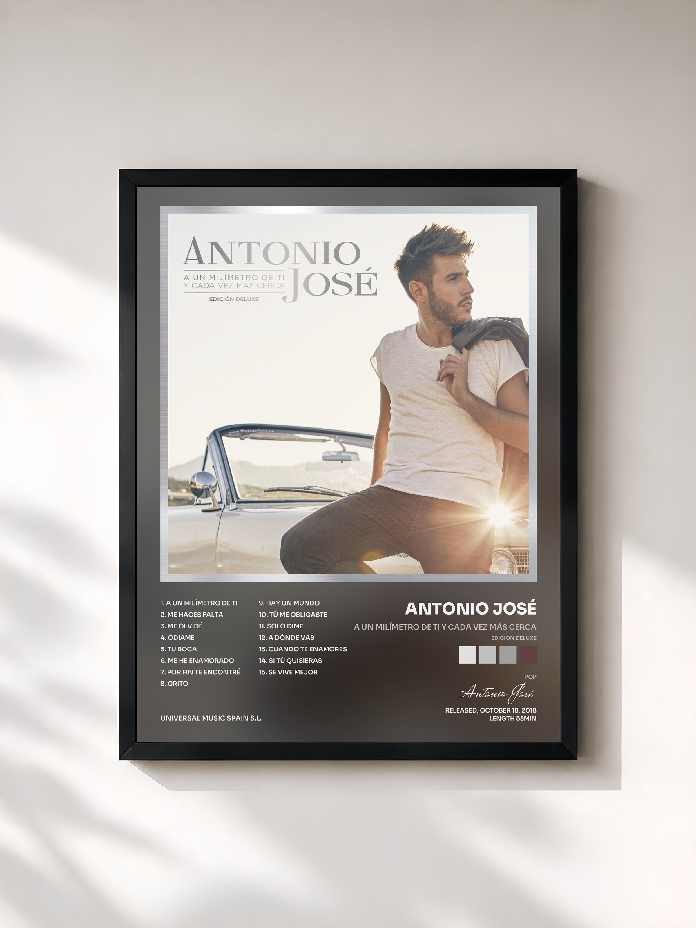 #noir Tableau de l'album A Un Milímetro De Ti Y Cada Vez Más Cerca (Edición Deluxe) de Antonio José, cadre noir, imprimé et encadré en France