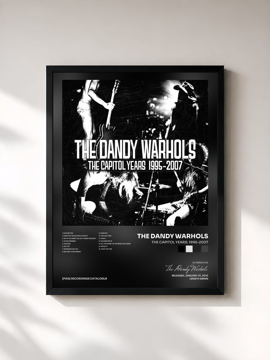 #noir Tableau de l'album The Capitol Years: 1995-2007 de The Dandy Warhols, cadre noir, imprimé et encadré en France