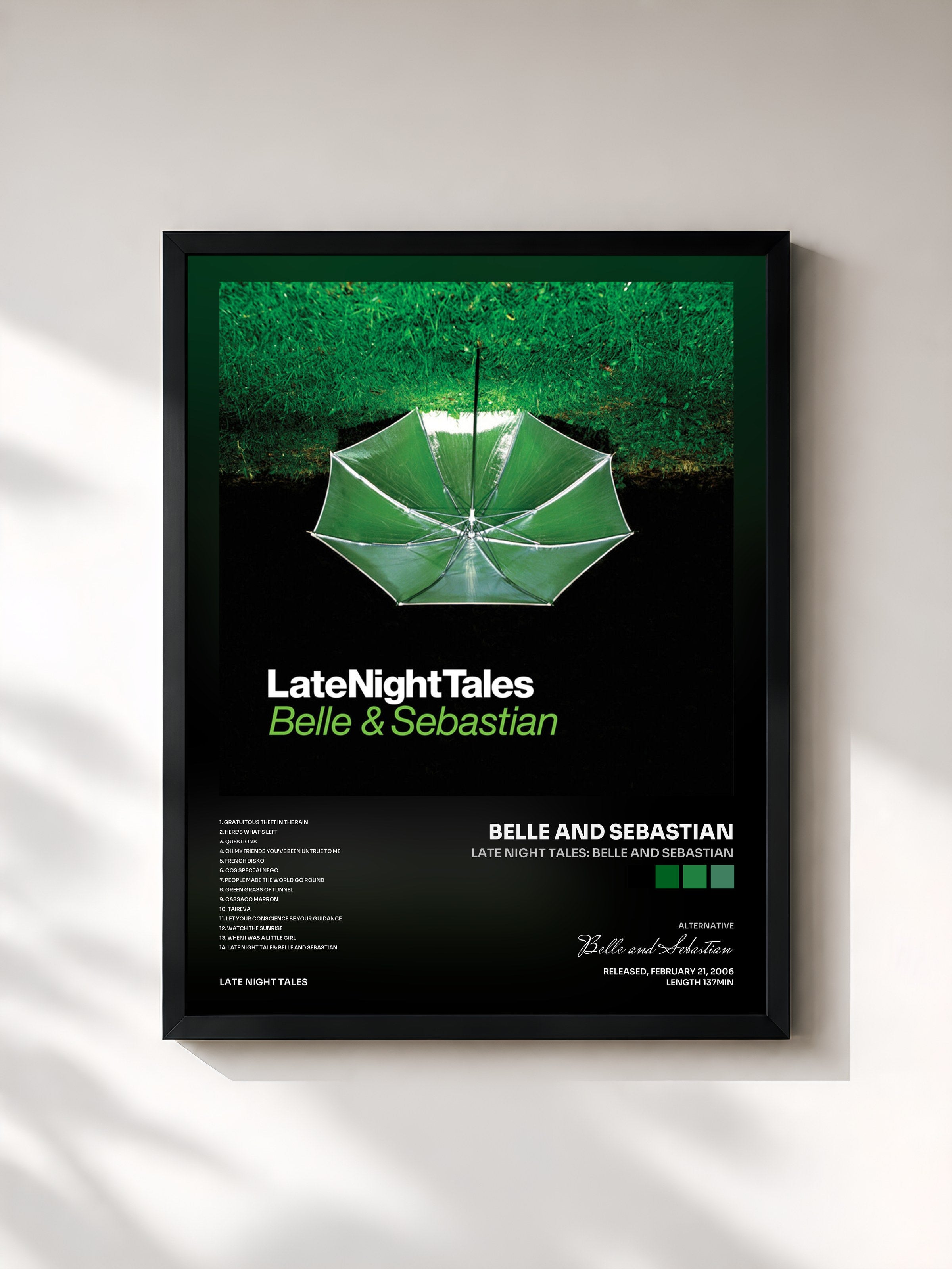 #noir Tableau de l'album Late Night Tales: Belle and Sebastian de Belle and Sebastian, cadre noir, imprimé et encadré en France