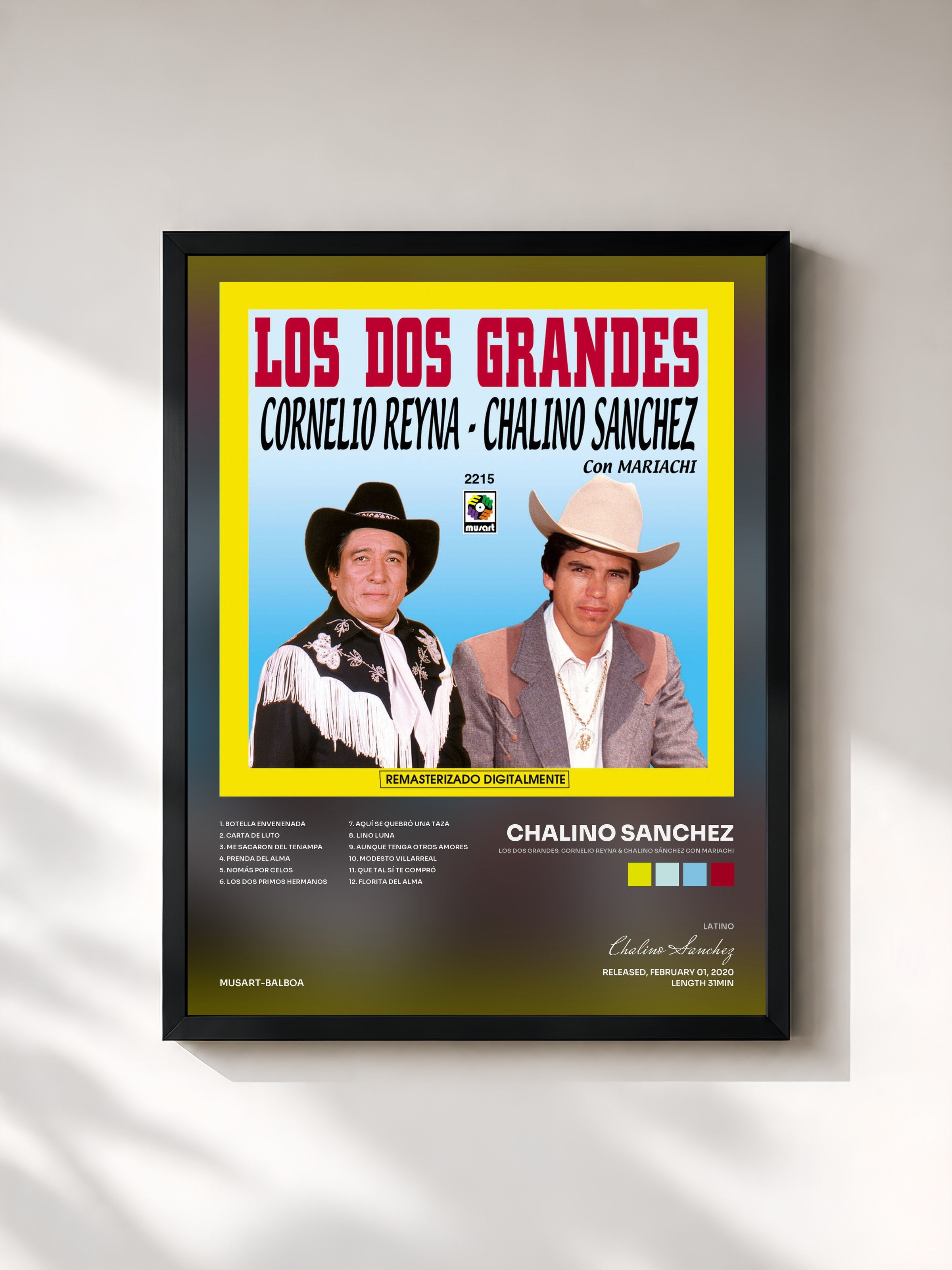 #noir Tableau de l'album Los Dos Grandes: Cornelio Reyna & Chalino Sánchez Con Mariachi de Chalino Sanchez, cadre noir, imprimé et encadré en France