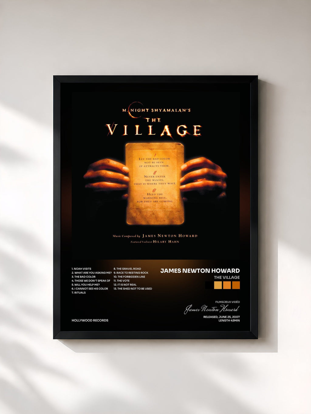 #noir Tableau de l'album The Village de James Newton Howard, cadre noir, imprimé et encadré en France