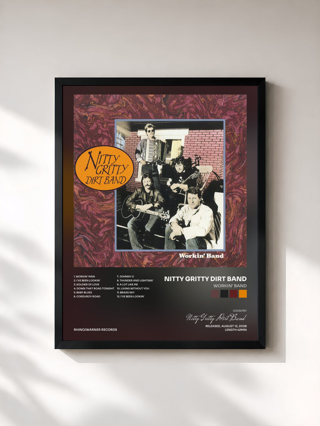 #noir Tableau de l'album Workin' Band de Nitty Gritty Dirt Band, cadre noir, imprimé et encadré en France