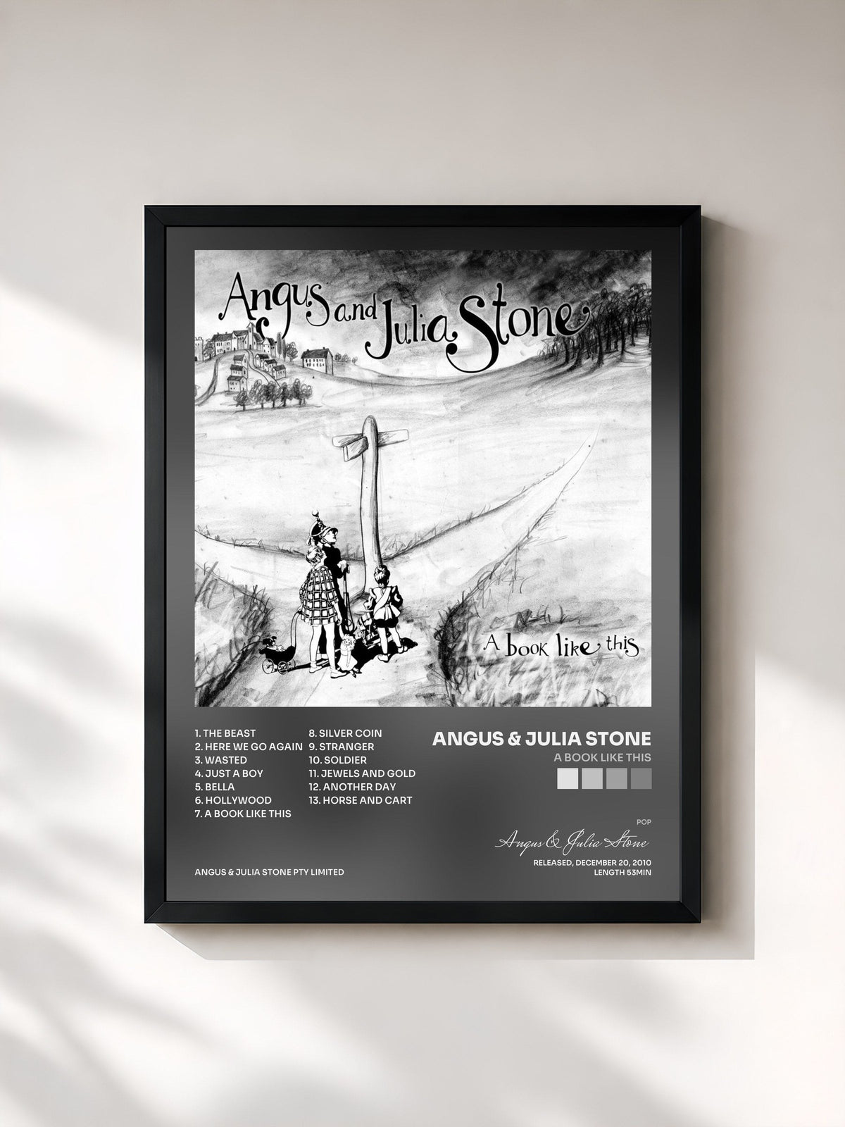 #noir Tableau de l'album A Book Like This de Angus & Julia Stone, cadre noir, imprimé et encadré en France